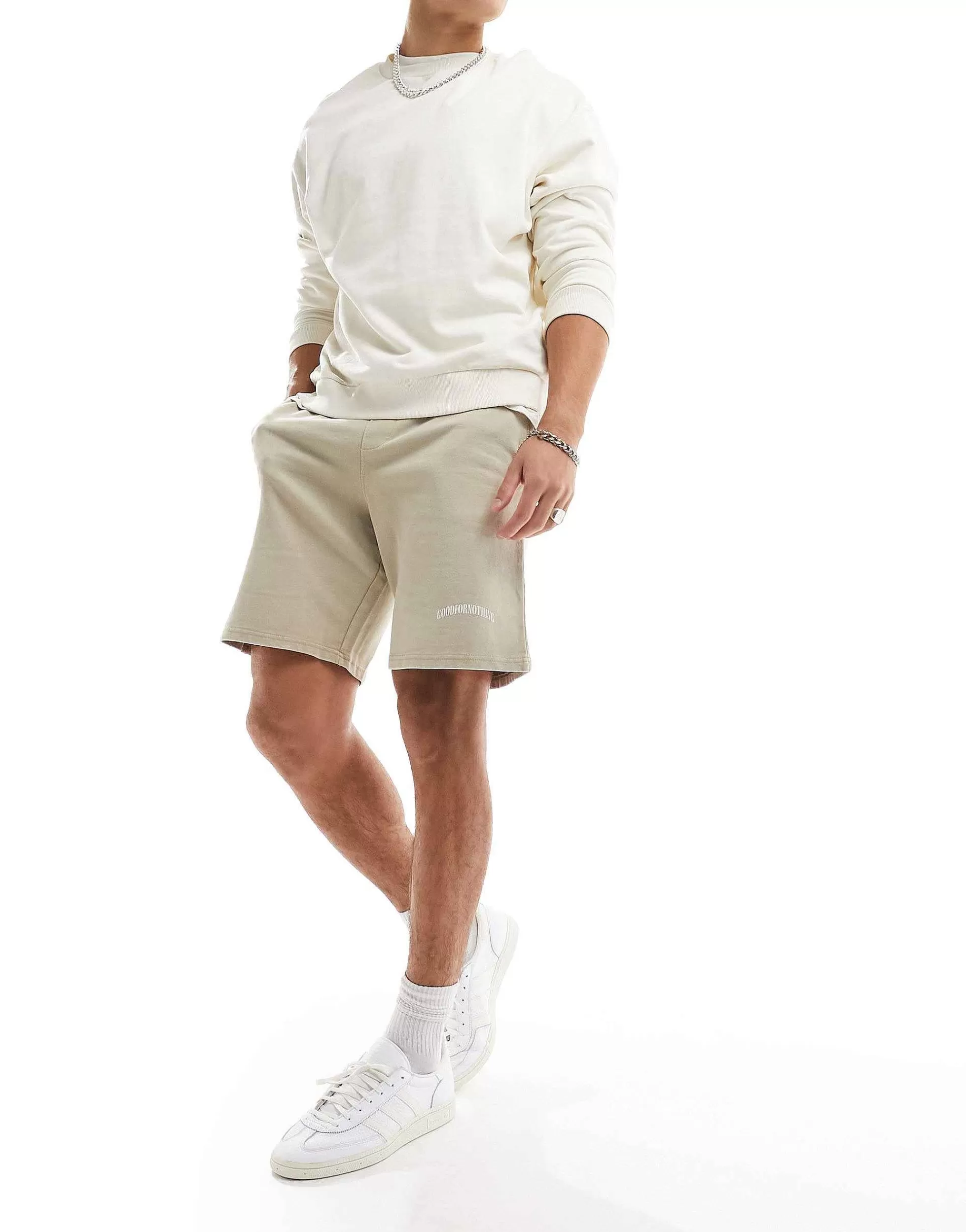 Men Good For Nothing Acid Wash Jersey Shorts In With Logo Print
