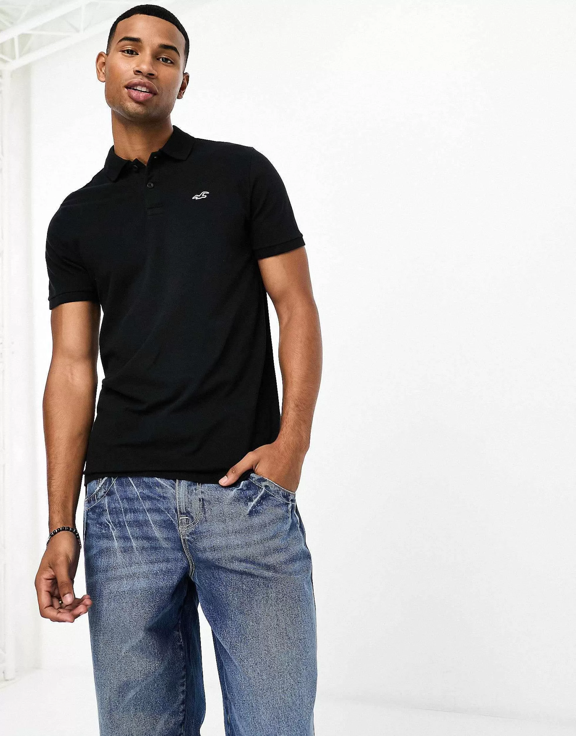 Men Hollister Icon Logo Pique Polo In