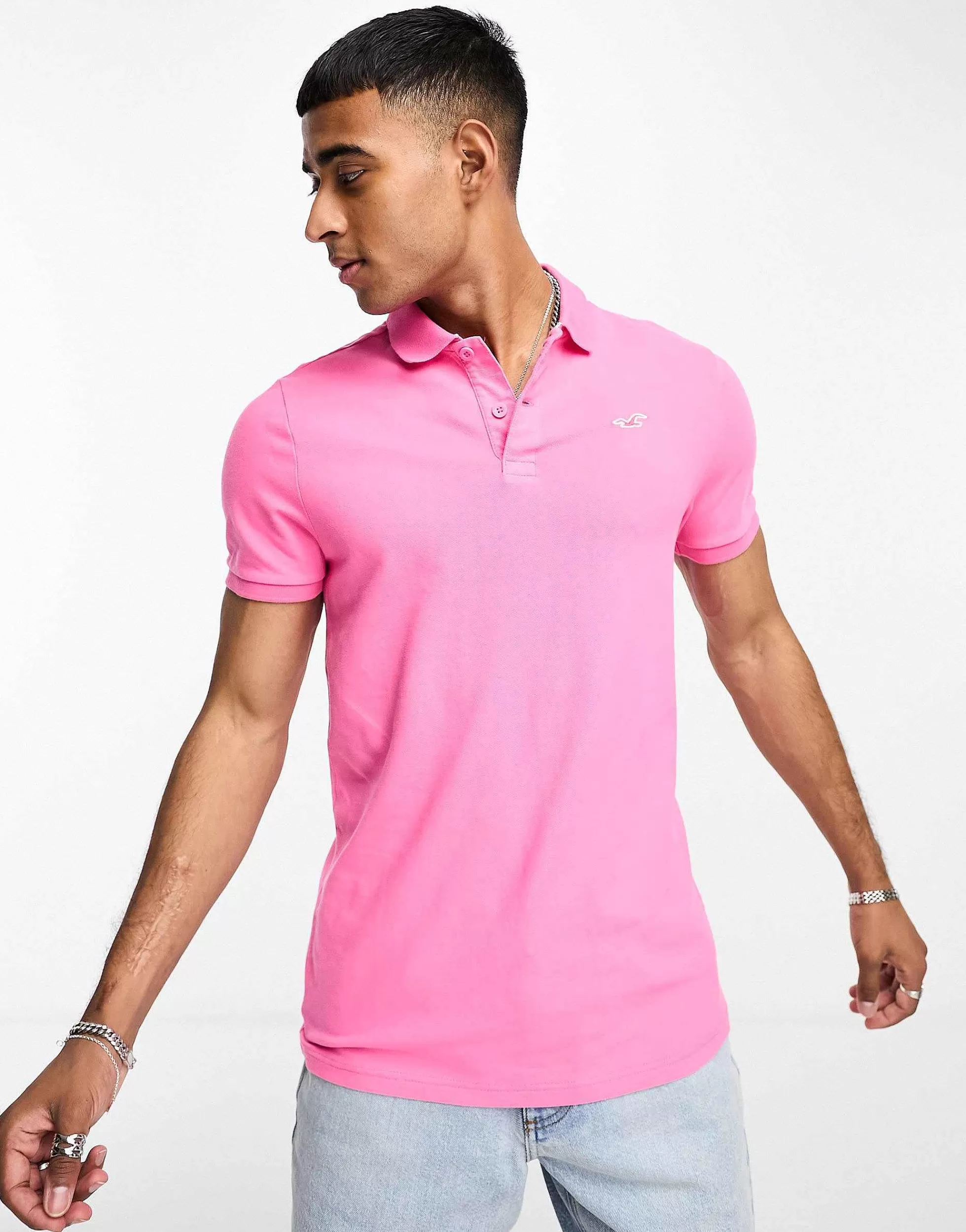 Men Hollister Icon Logo Pique Polo In
