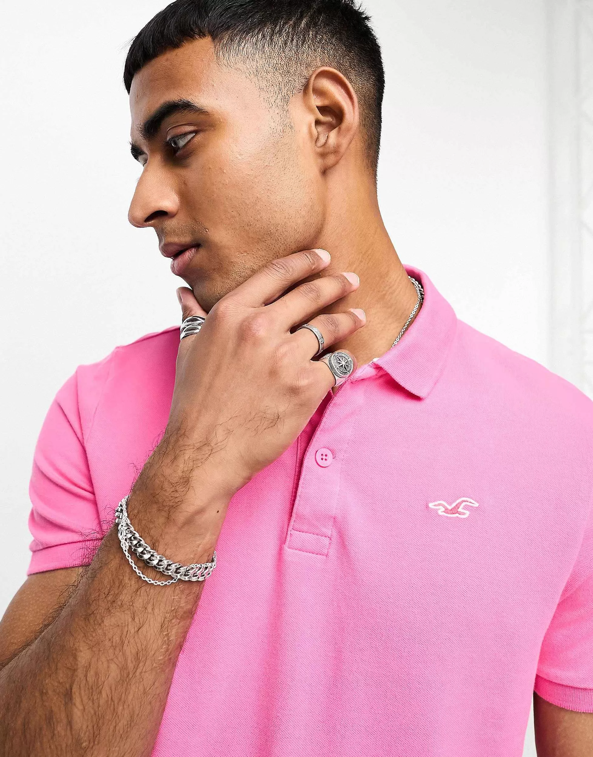 Men Hollister Icon Logo Pique Polo In