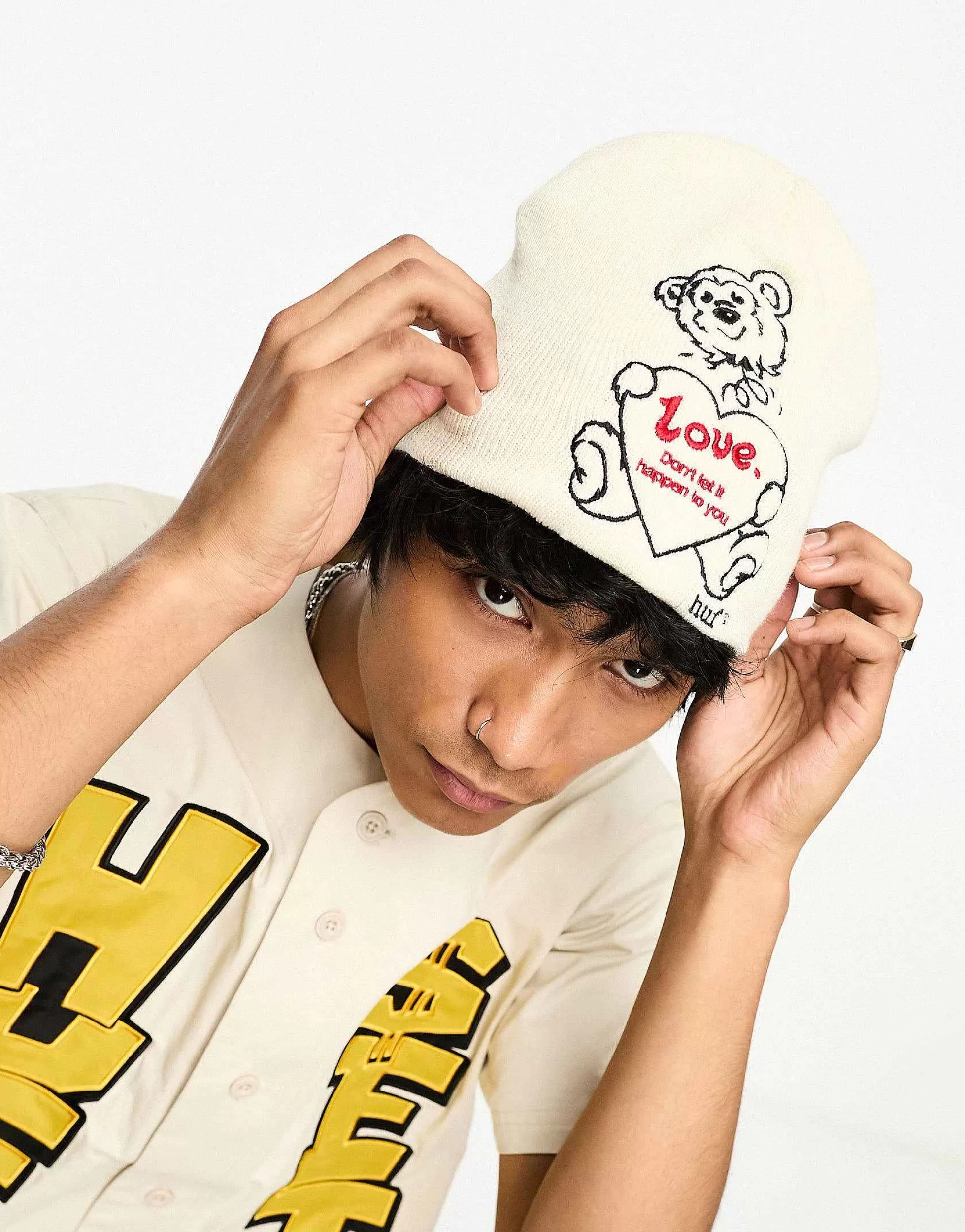 Men HUF Bad News Beanie In With Bear Embroidery
