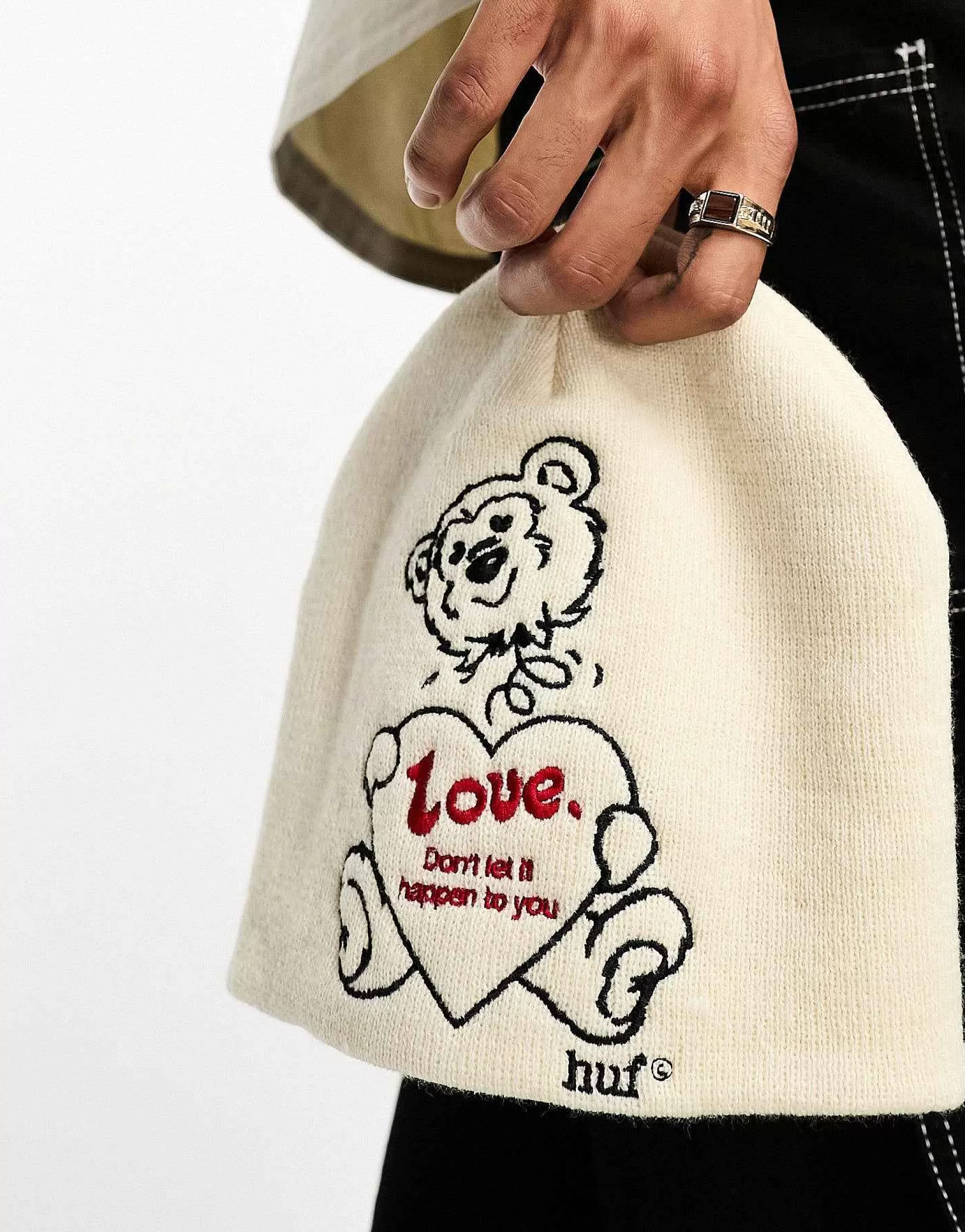 Men HUF Bad News Beanie In With Bear Embroidery