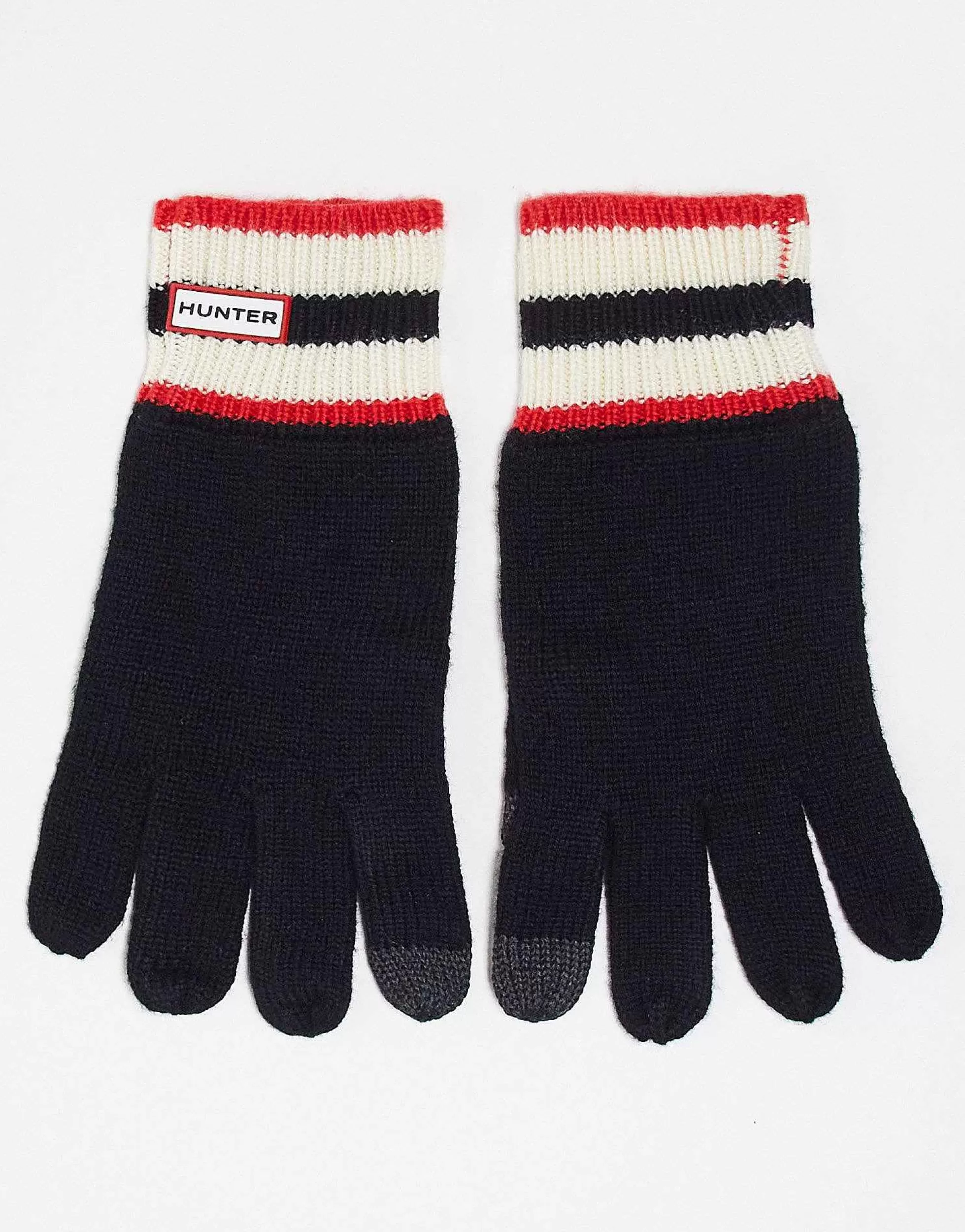 Women Hunter Logo Knitted Gloves In Black With Stripe