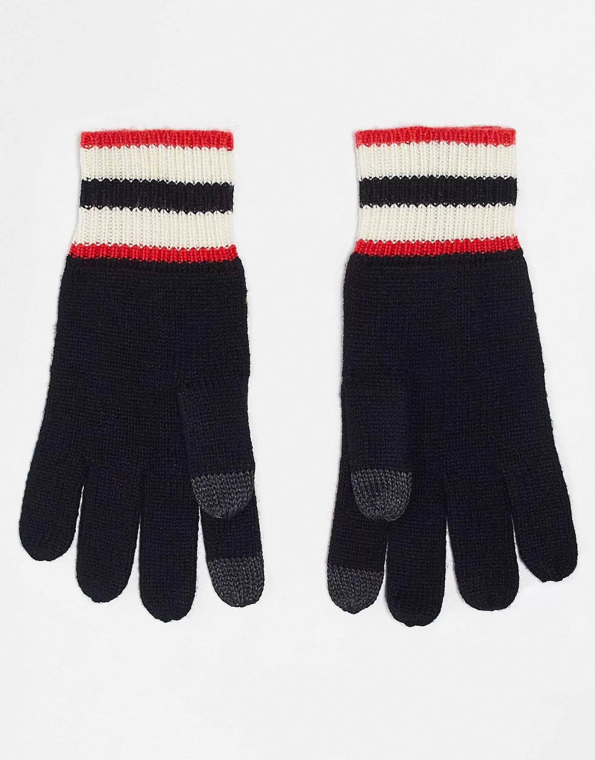 Women Hunter Logo Knitted Gloves In Black With Stripe