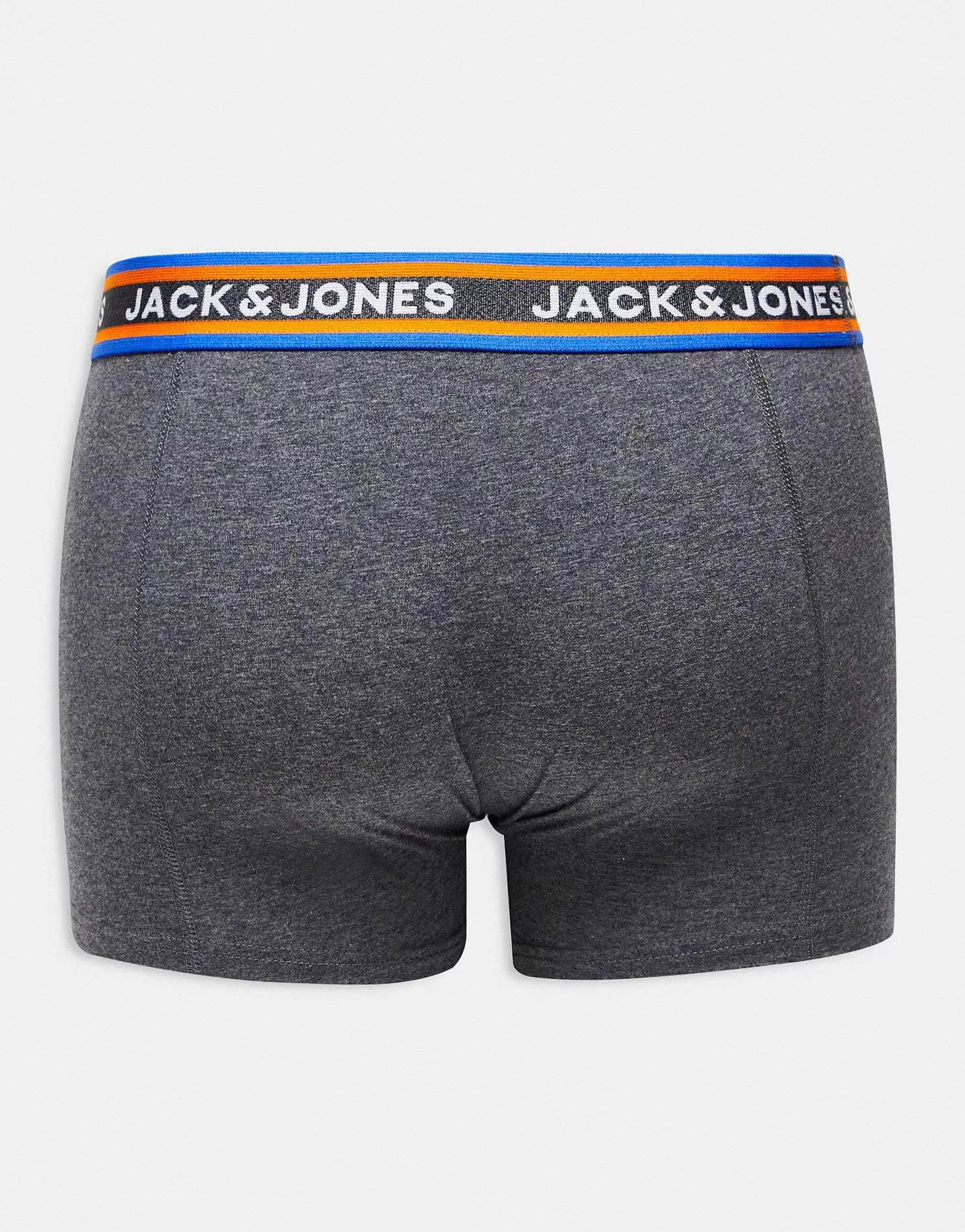 Men Jack & Jones 3 Pack Trunks In Orange/Navy/Grey