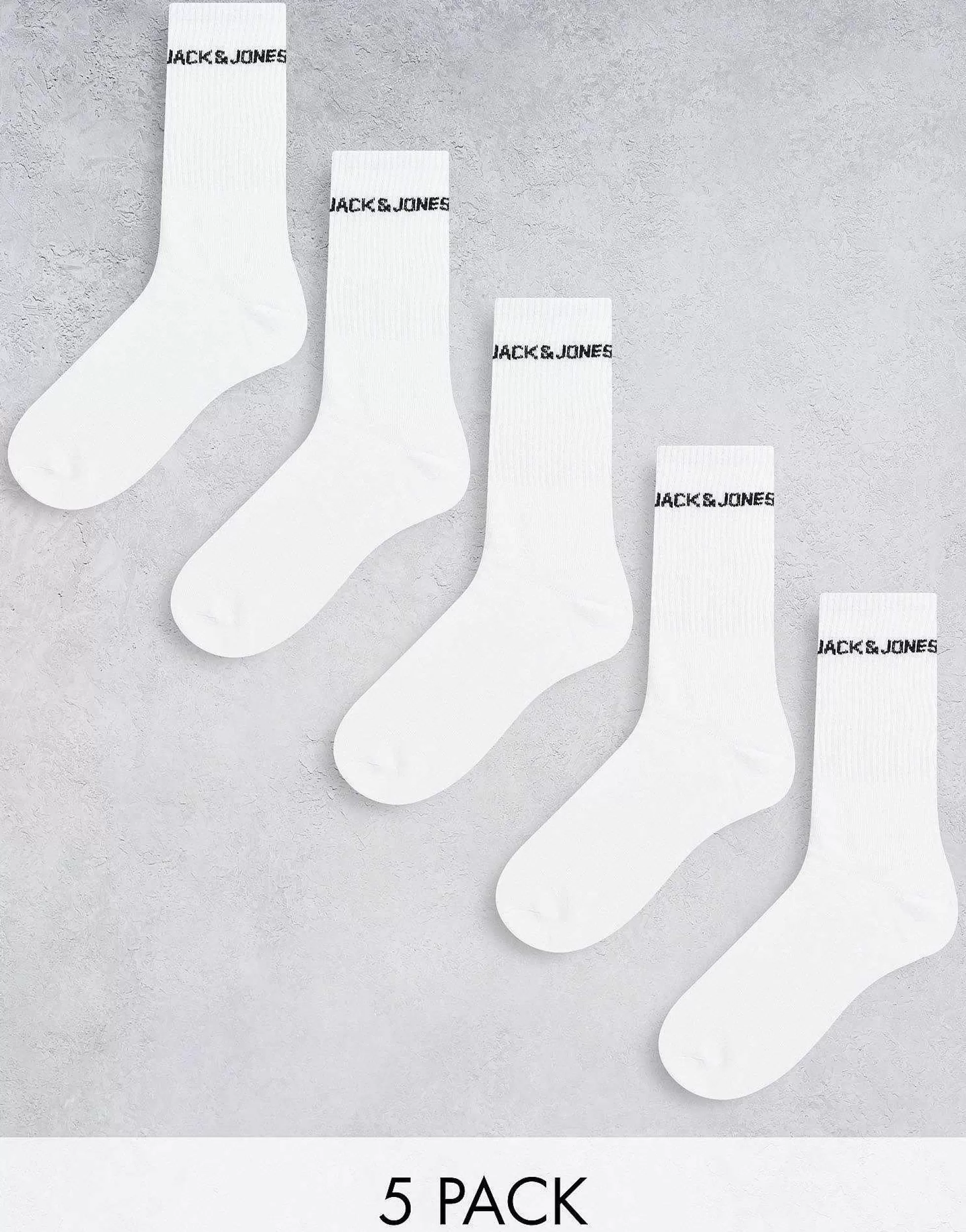 Men Jack & Jones 5 Pack Logo Sports Socks In