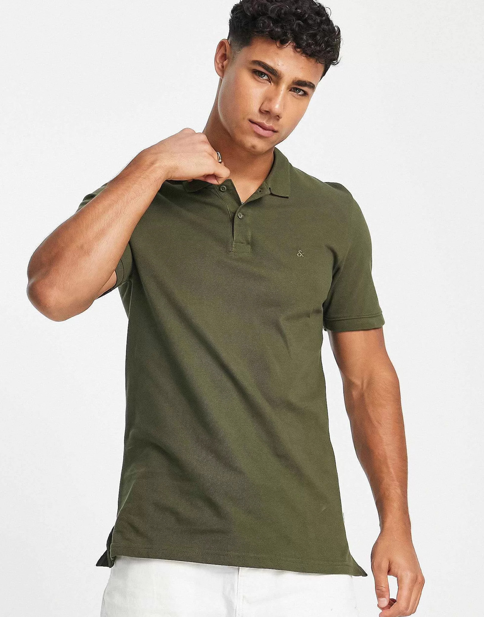 Men Jack & Jones Essentials Slim Fit Pique Logo Polo In Green