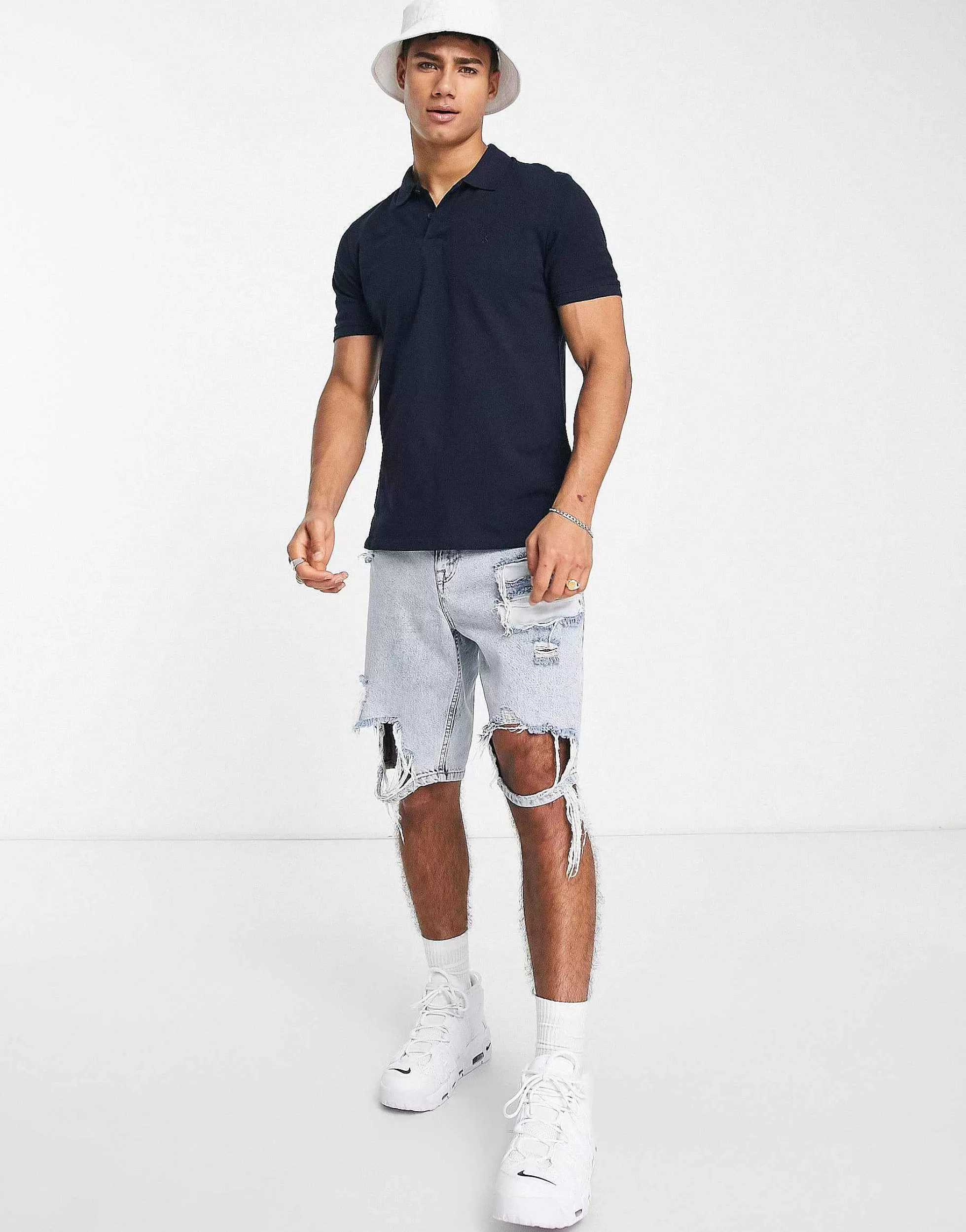 Men Jack & Jones Essentials Slim Fit Pique Logo Polo In Navy