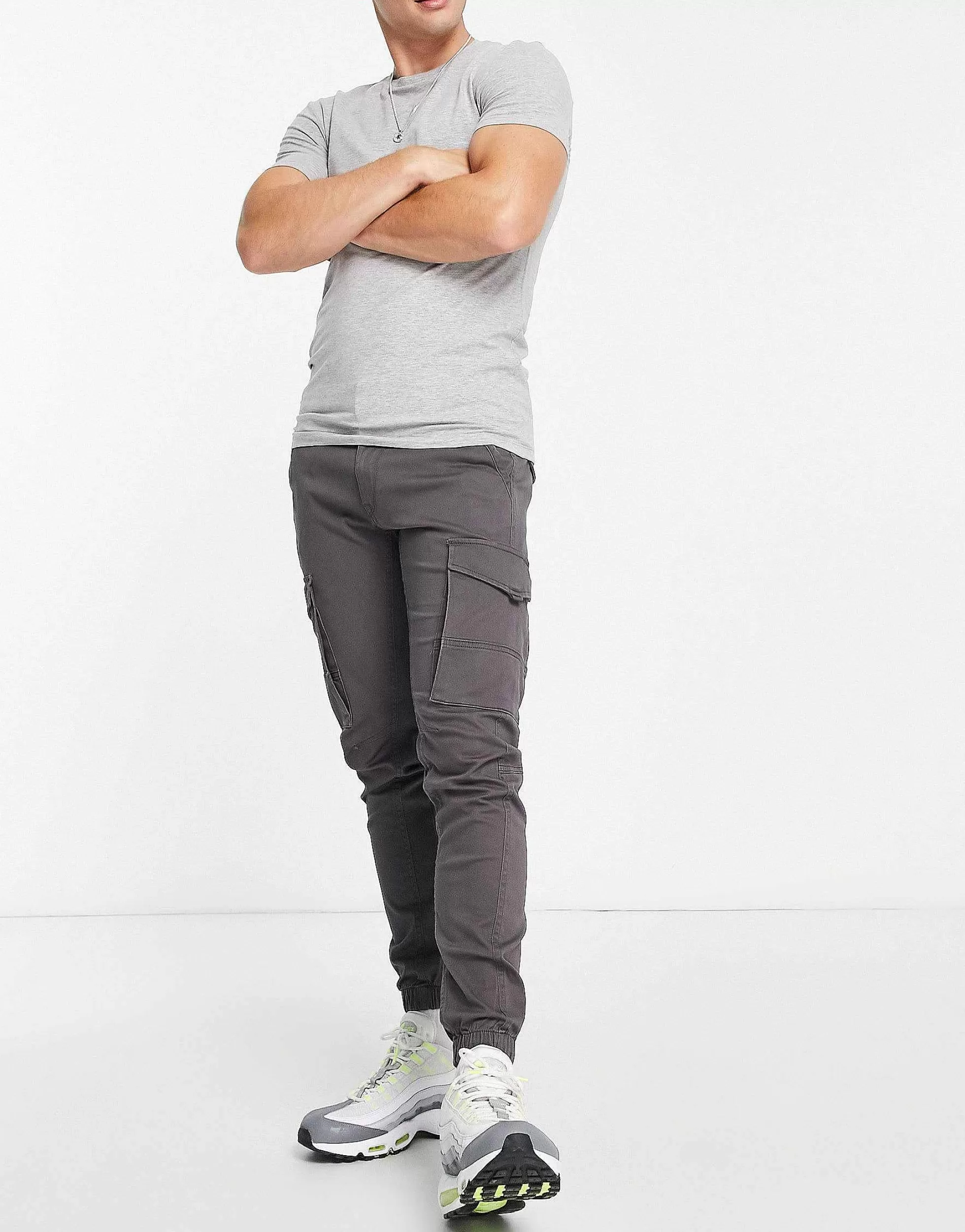 Men Jack & Jones Intelligence Cuffed Cargo Trouser In Grey
