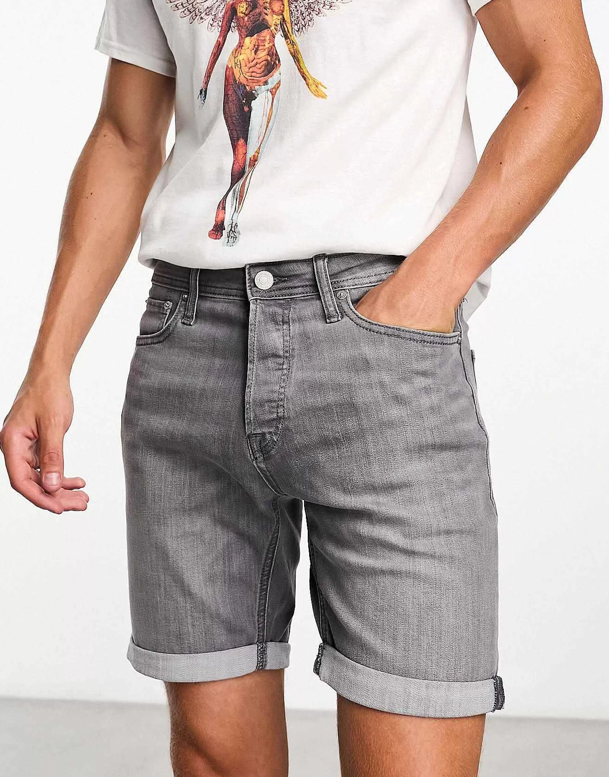 Men Jack & Jones Intelligence Denim Shorts In Slim Fit In Grey