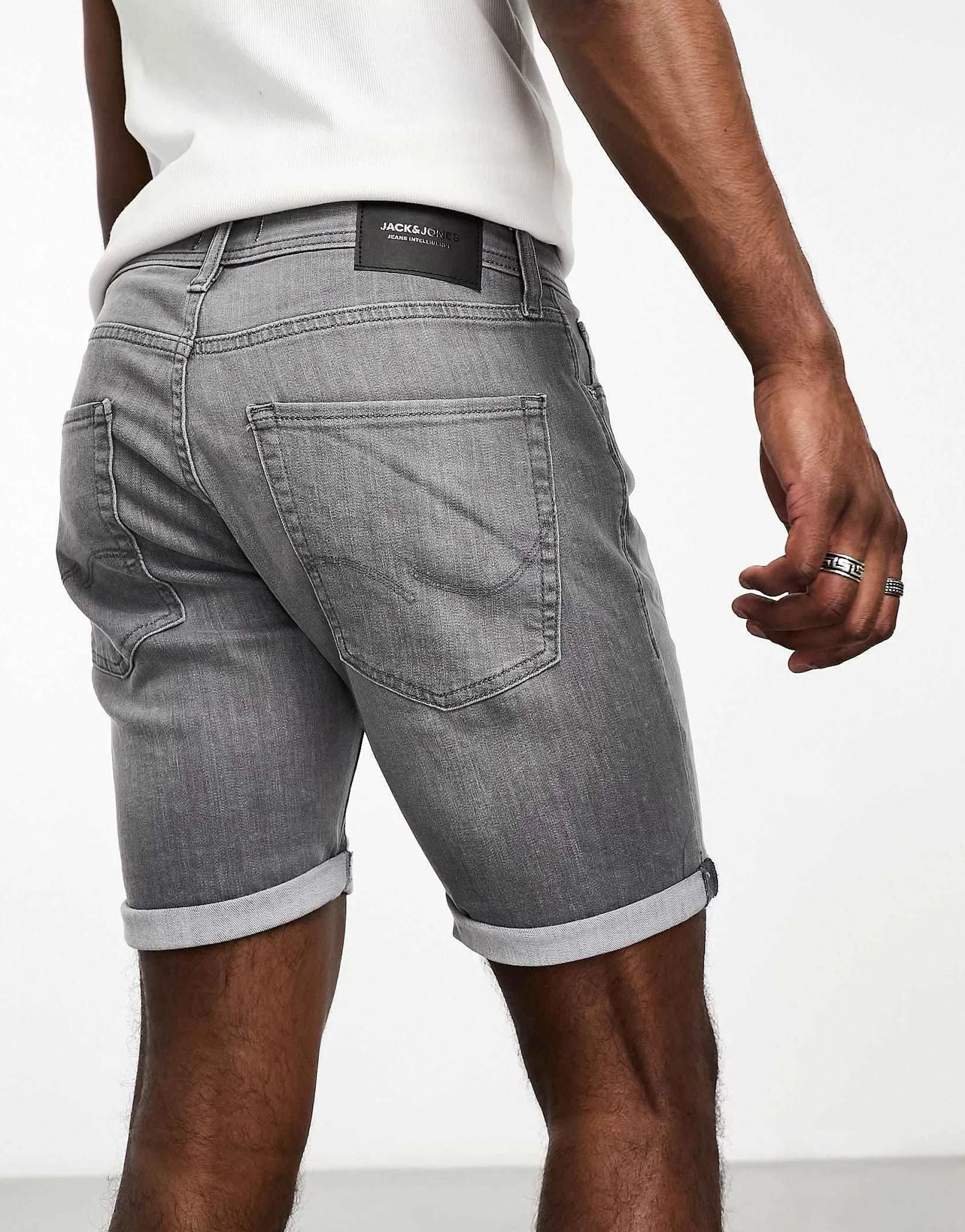 Men Jack & Jones Intelligence Denim Shorts In Slim Fit With Rips In Grey