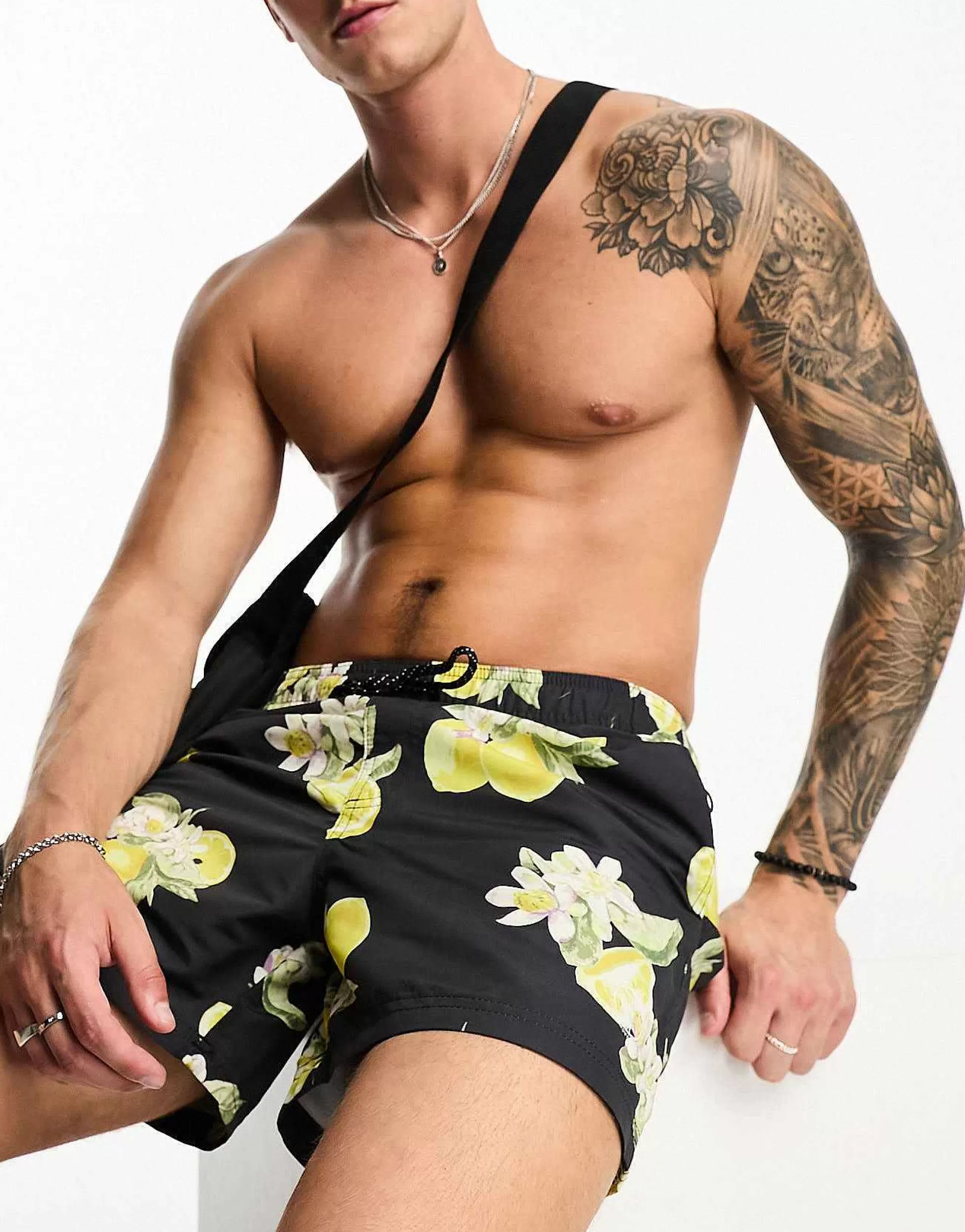 Men Jack & Jones Intelligence Swim Shorts In Lemon Print