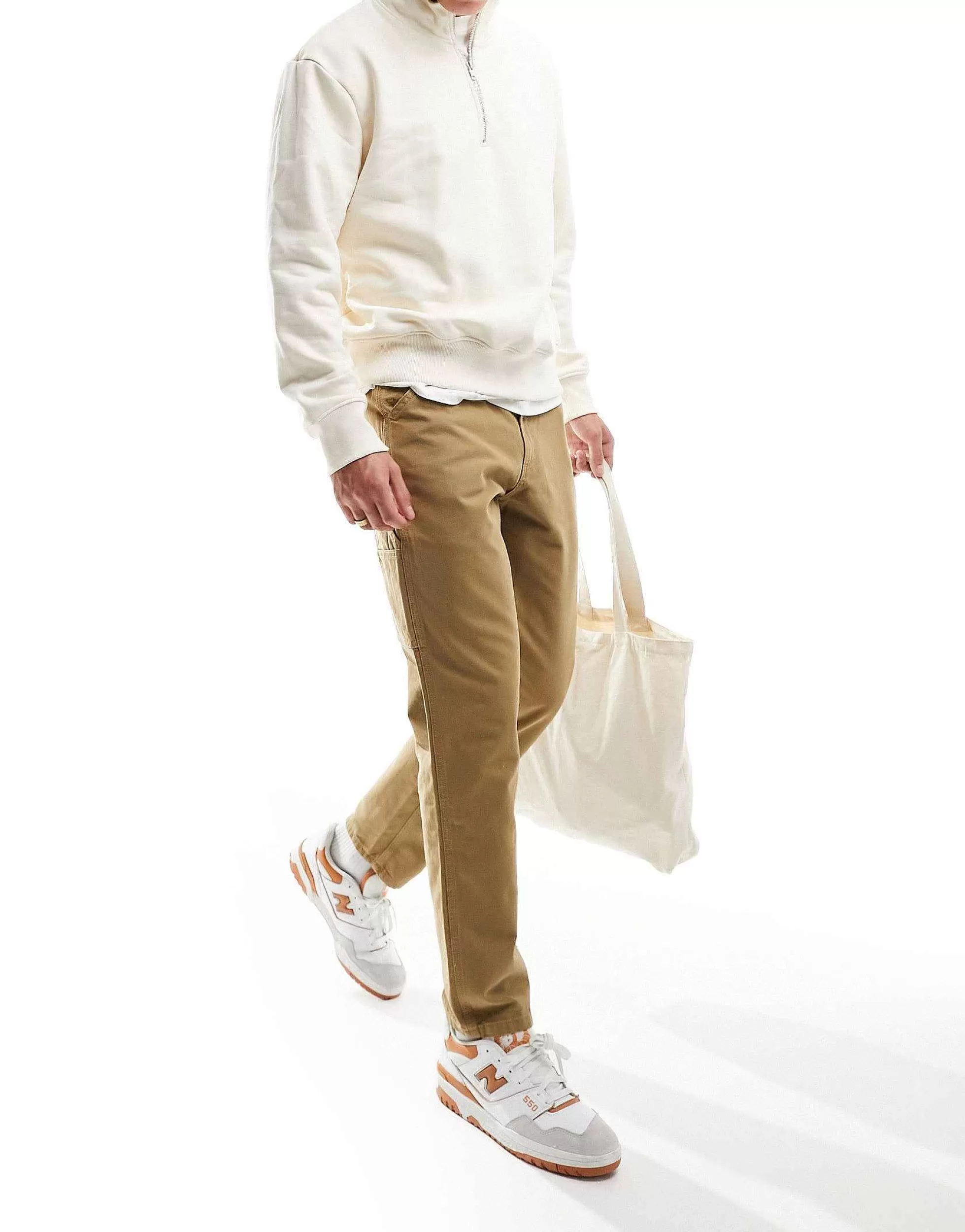 Men Jack & Jones Loose Fit Carpenter Trousers In Beige