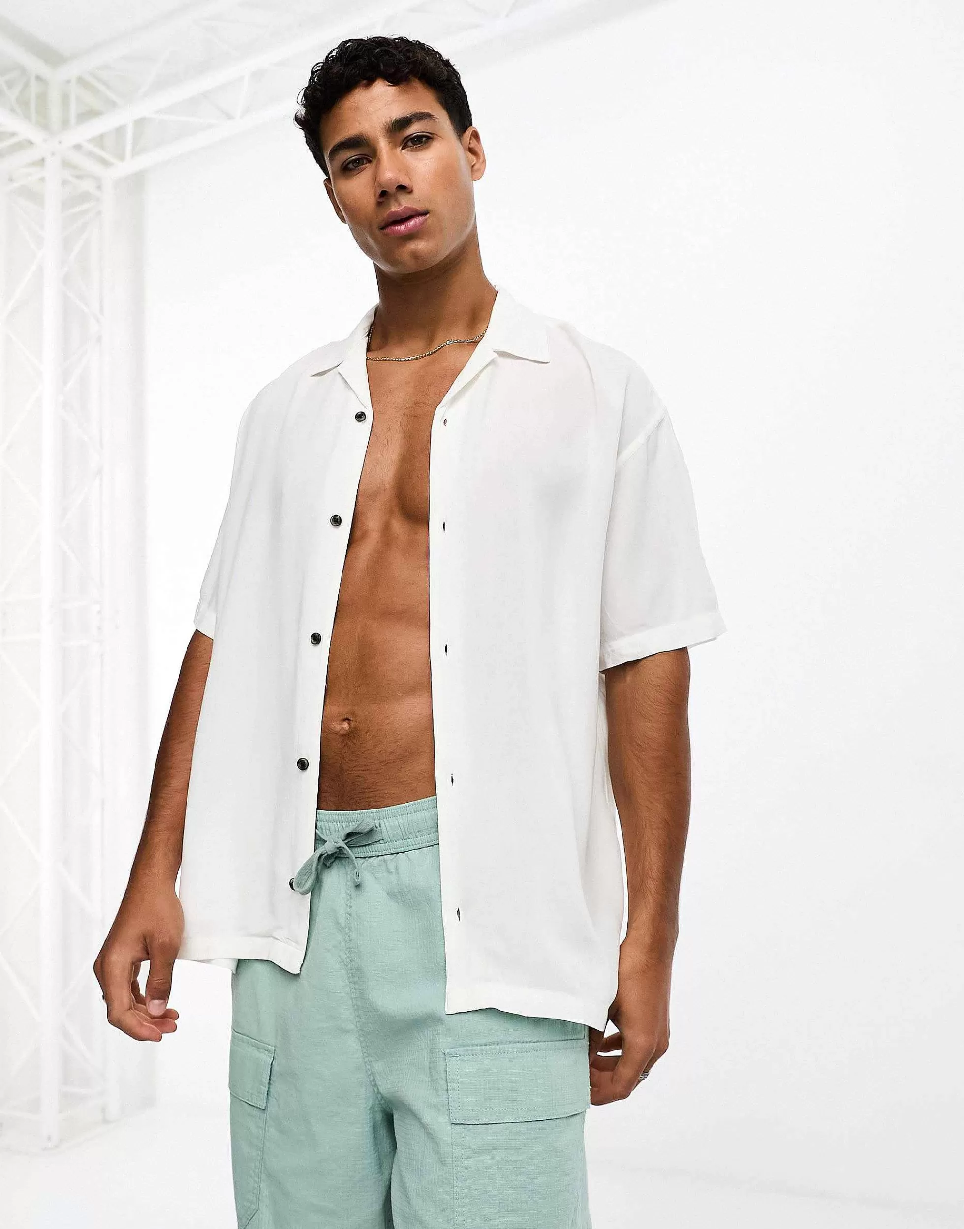 Men Jack & Jones Originals Viscose Revere Collar Short Sleeve Shirt In