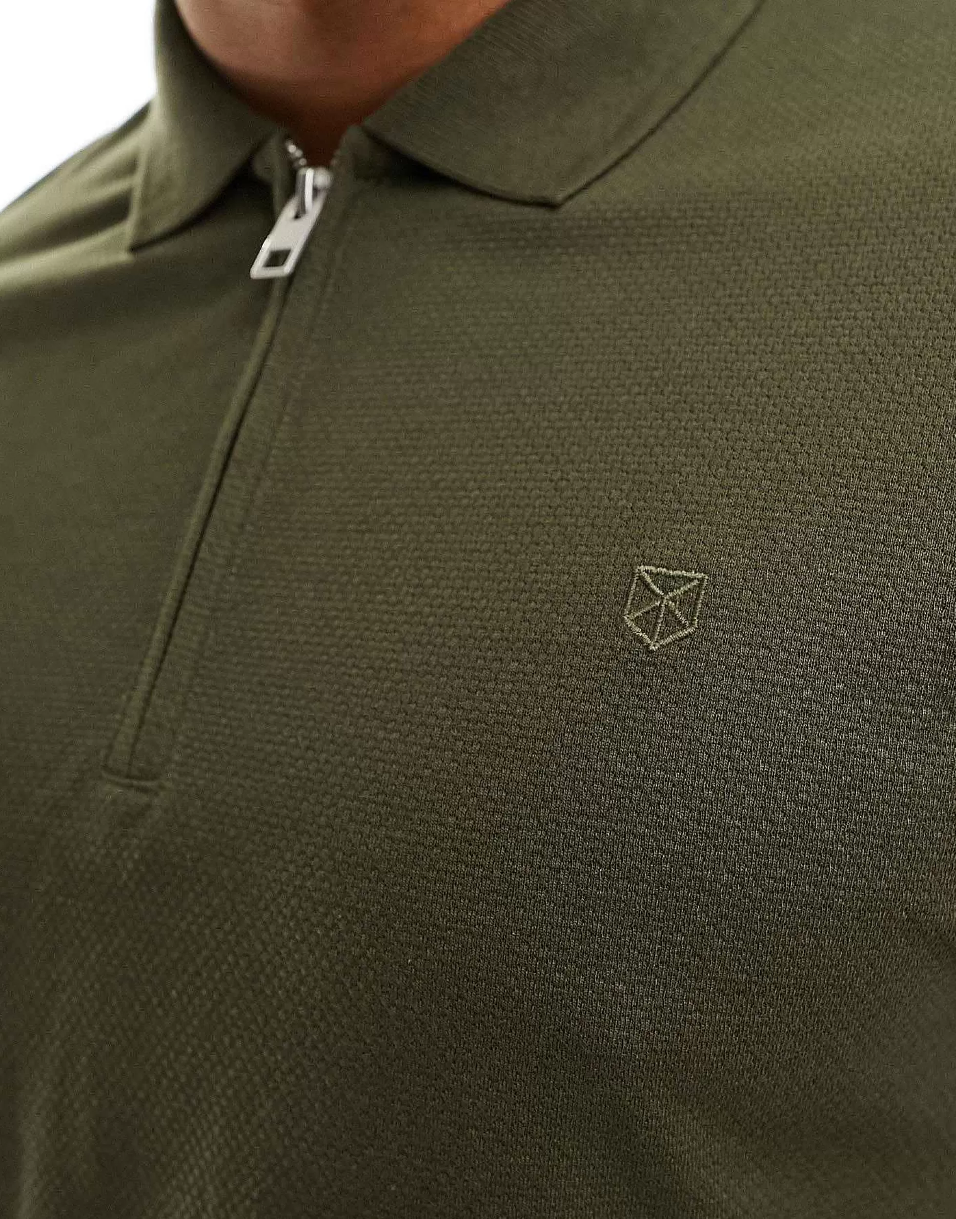Men Jack & Jones Premium Half Zip Polo In Khaki