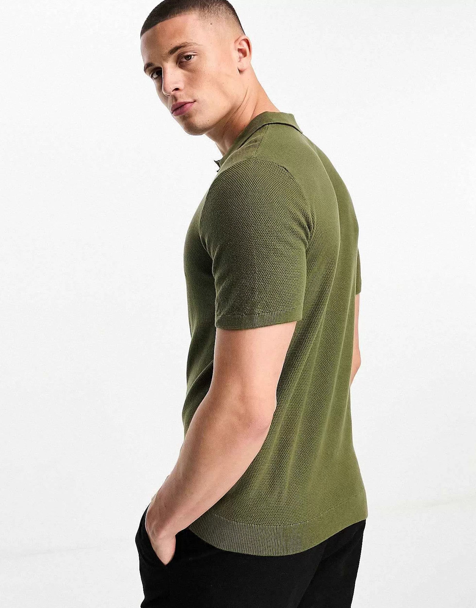 Men Jack & Jones Premium Pique Polo In Khaki