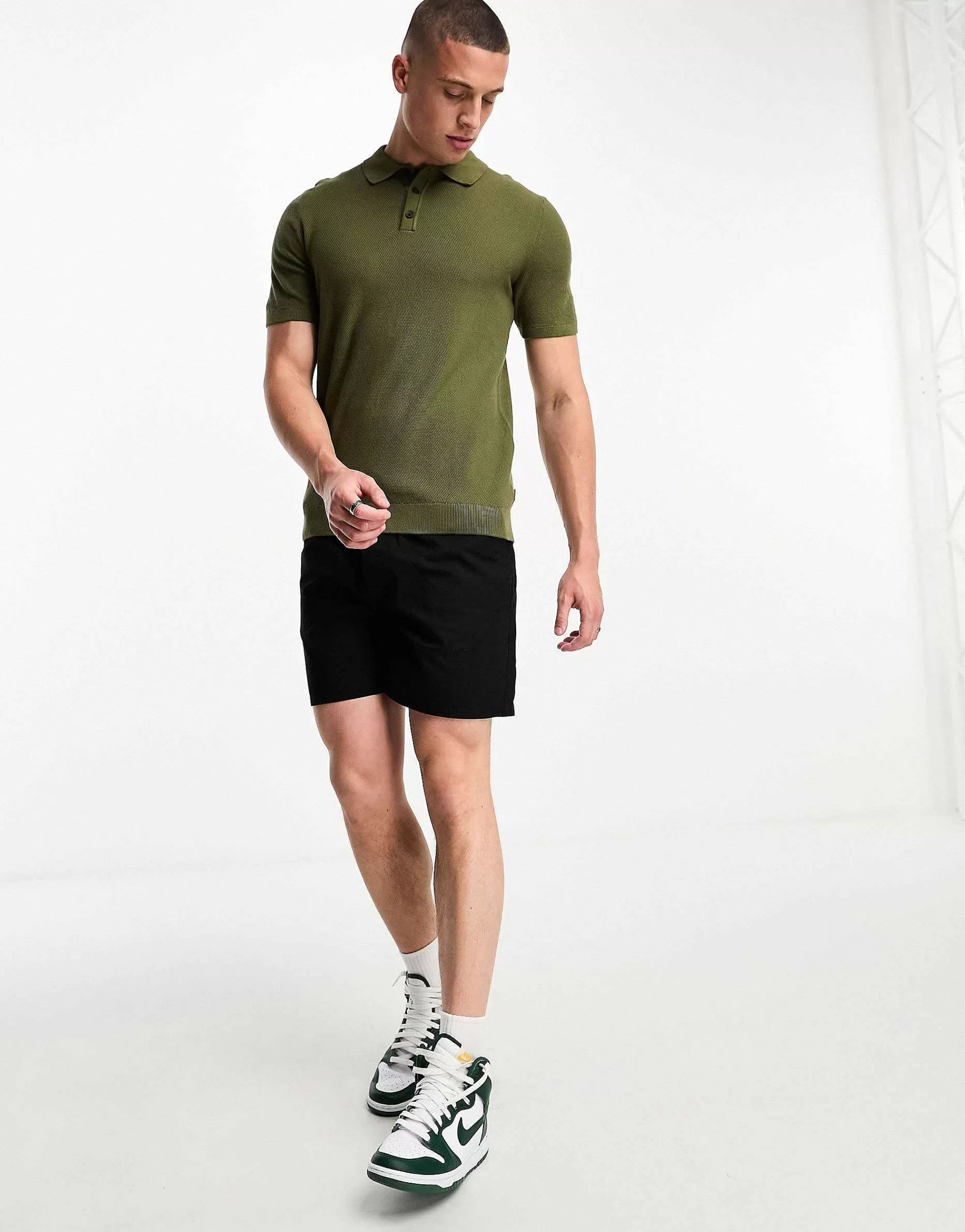 Men Jack & Jones Premium Pique Polo In Khaki