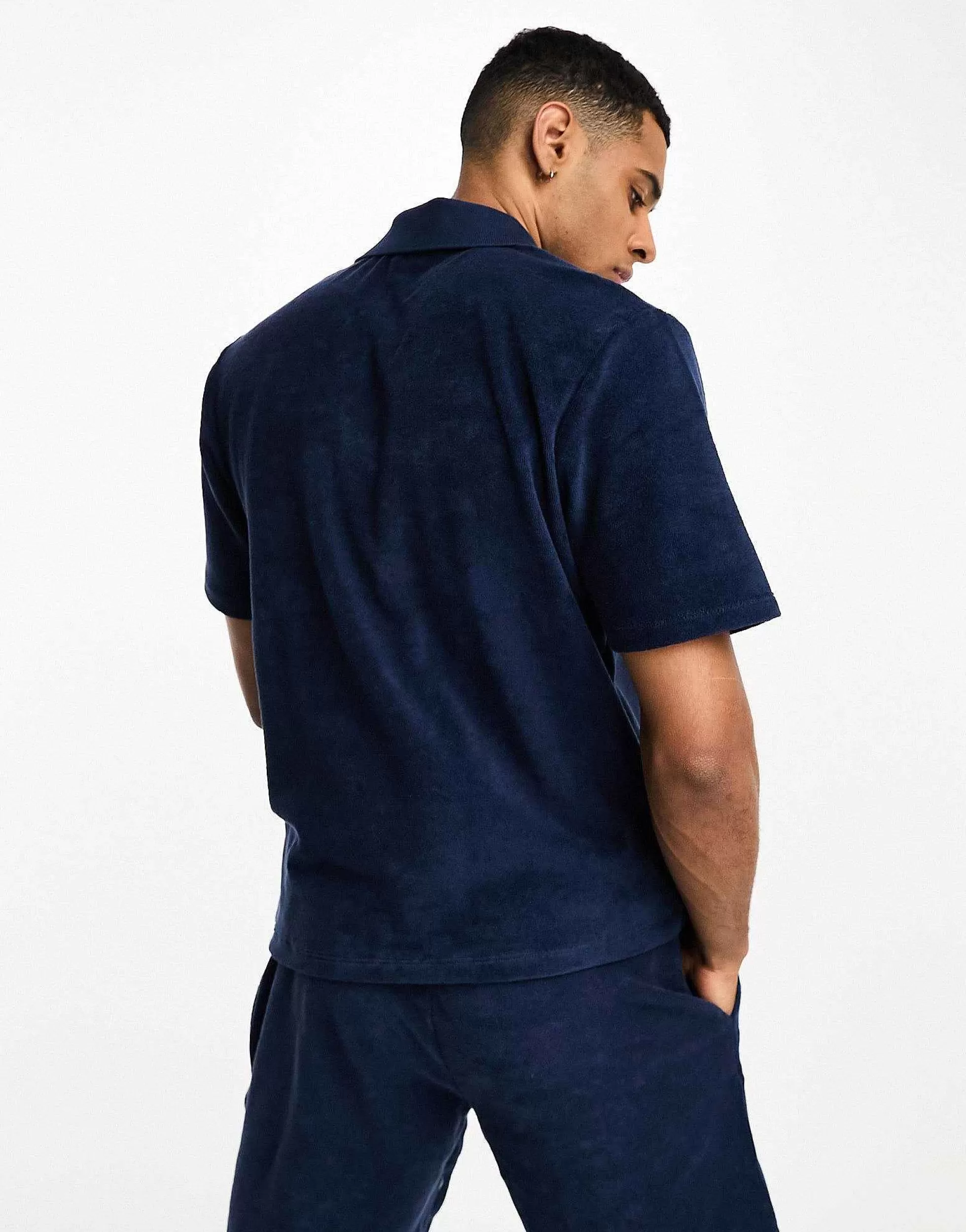 Men Jack & Jones Premium Towelling Polo In Navy Co-Ord