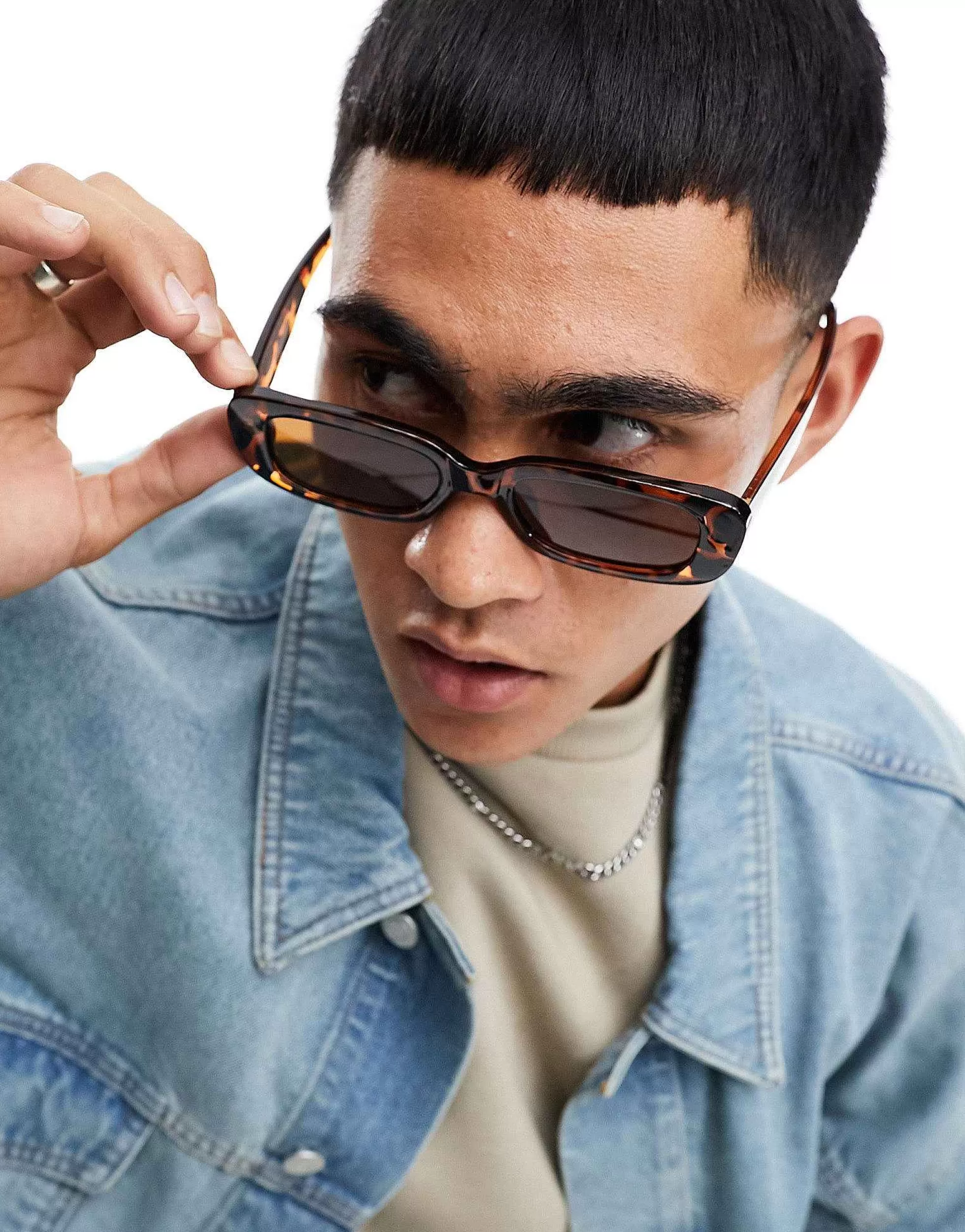 Men Jack & Jones Retro Rectangle Sunglasses In Leopard Print With Brown Lens