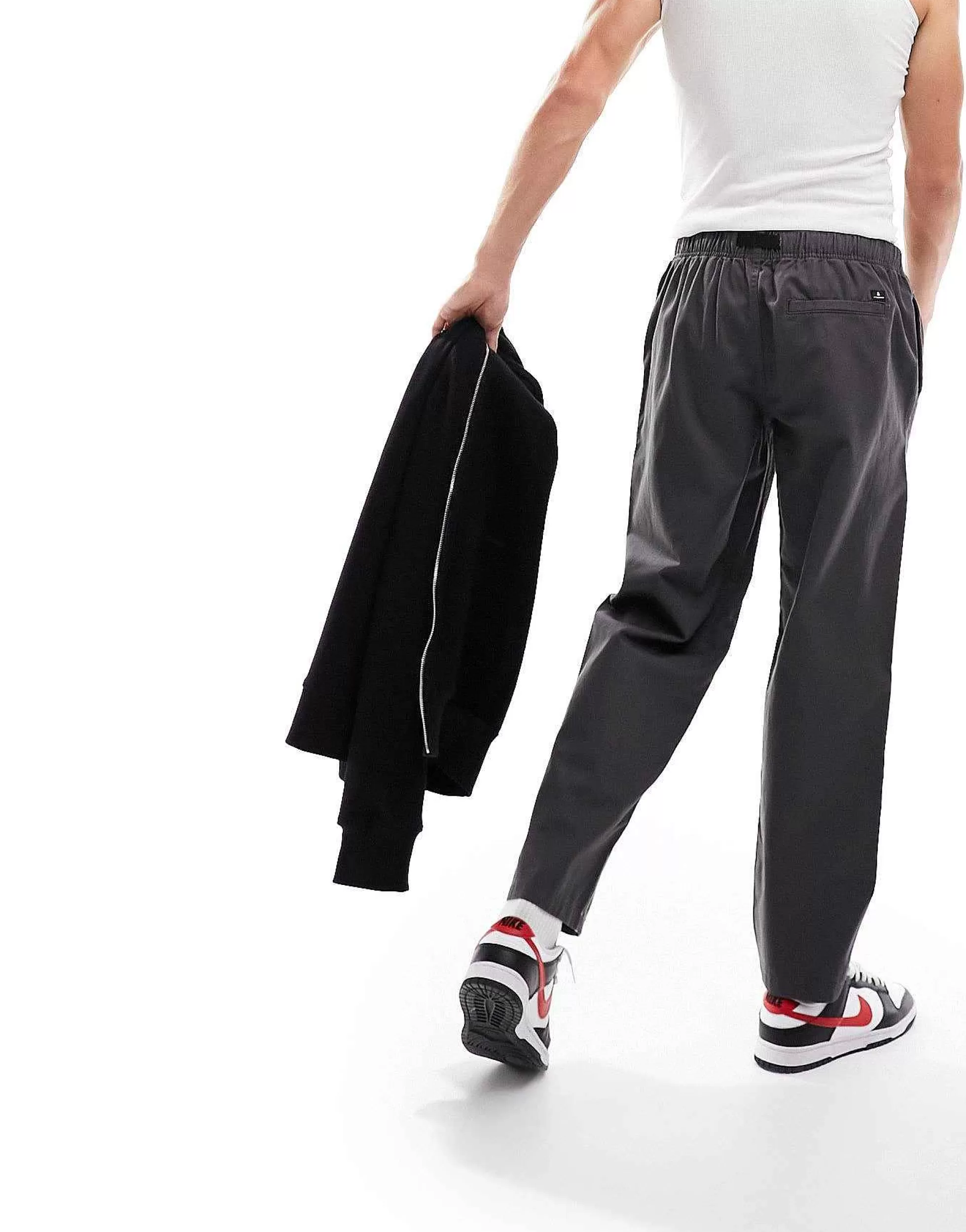 Men Jack & Jones Wide Fit Trouser With Elasticated Waist In Grey