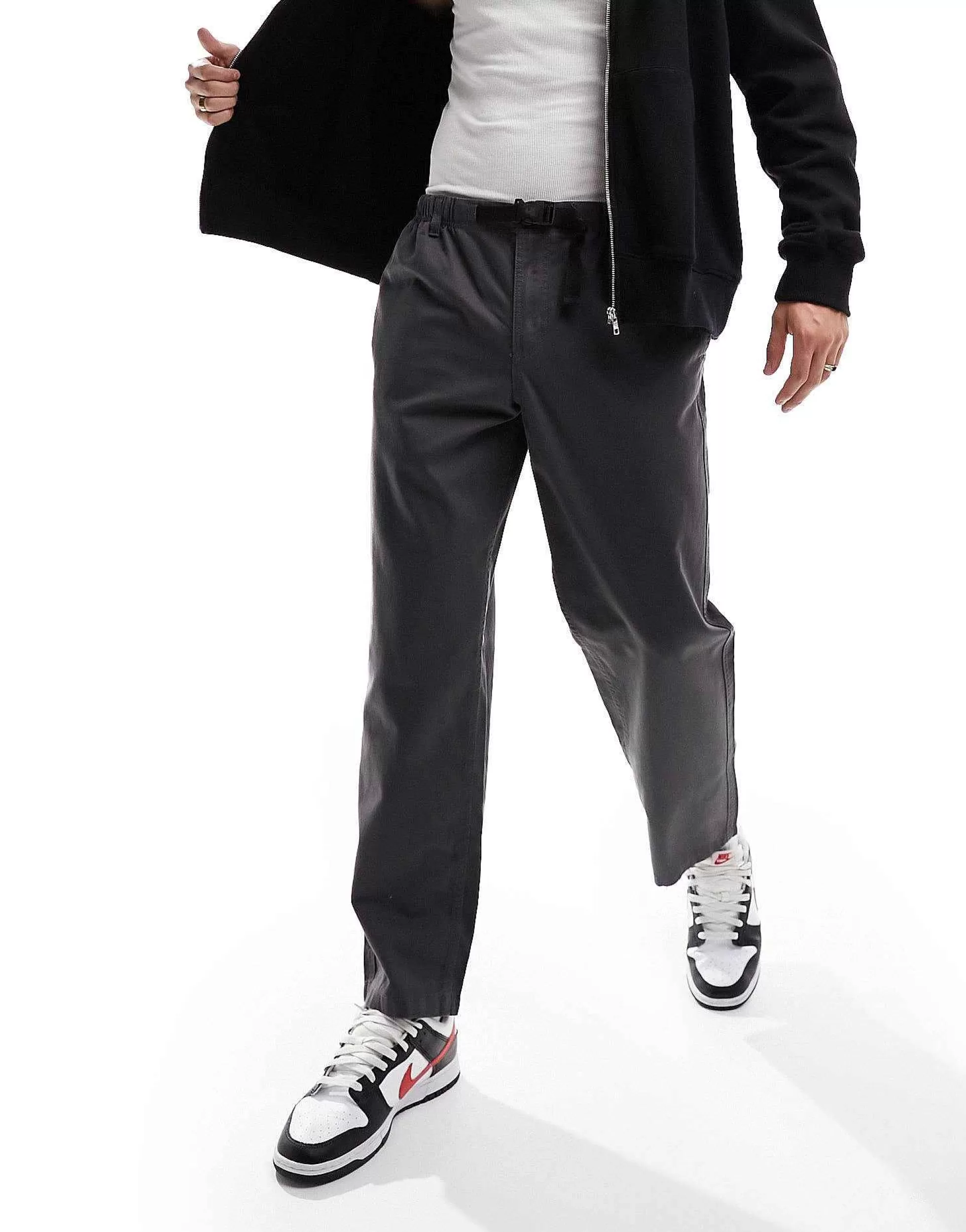 Men Jack & Jones Wide Fit Trouser With Elasticated Waist In Grey