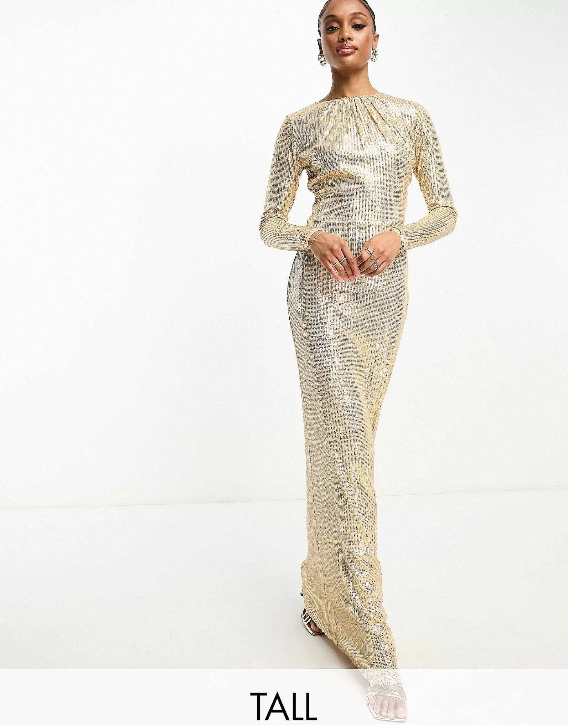 Women Jaded Rose Tall Long Sleeve Sequin Maxi Dress In