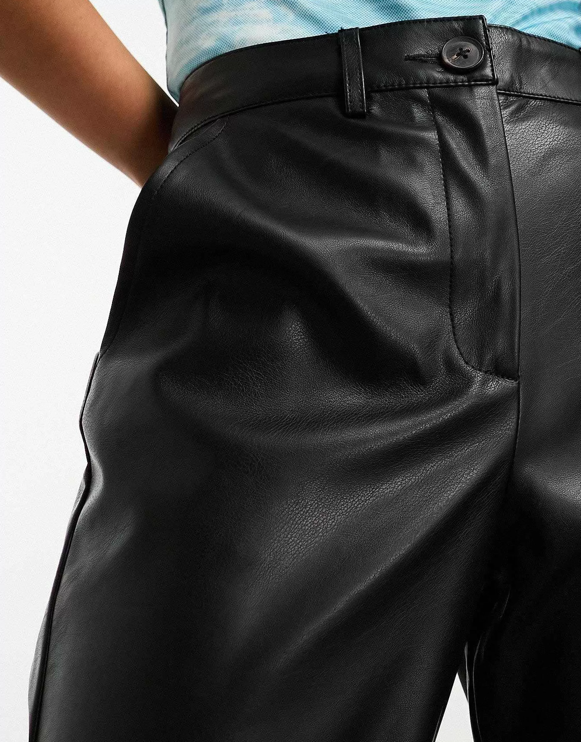 Women JJXX Mary Faux Leather Straight Leg Trousers In