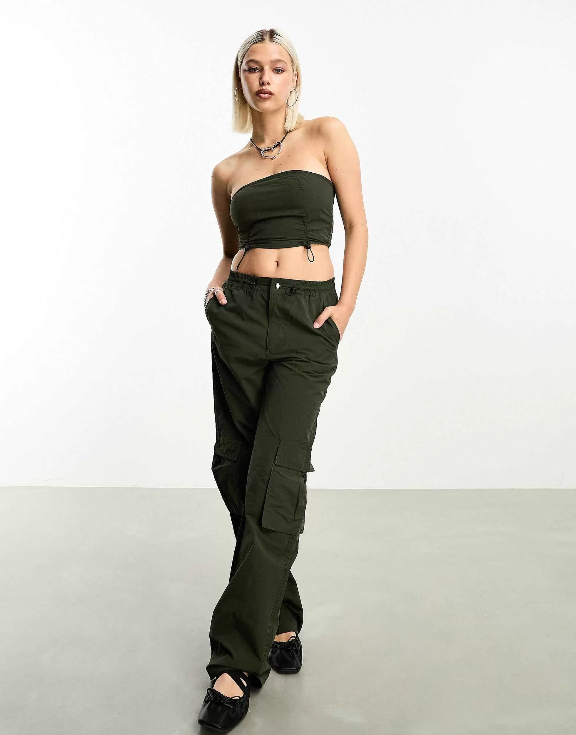 Women JJXX Relaxed Fit Cargo Trousers Co-Ord In Dark Khaki