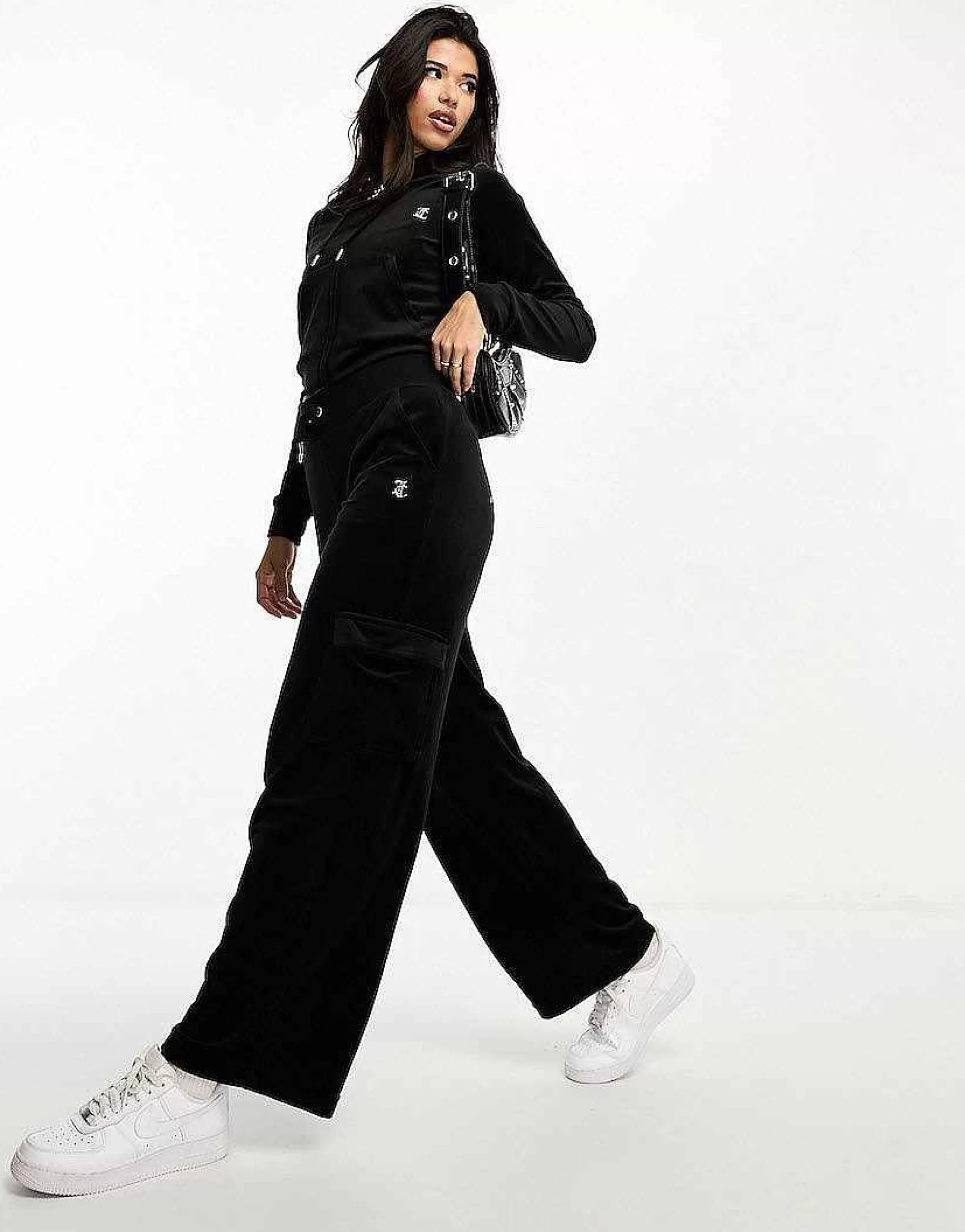 Women Juicy Couture Velour Straight Leg Joggers And Hoodie Co-Ord In Black