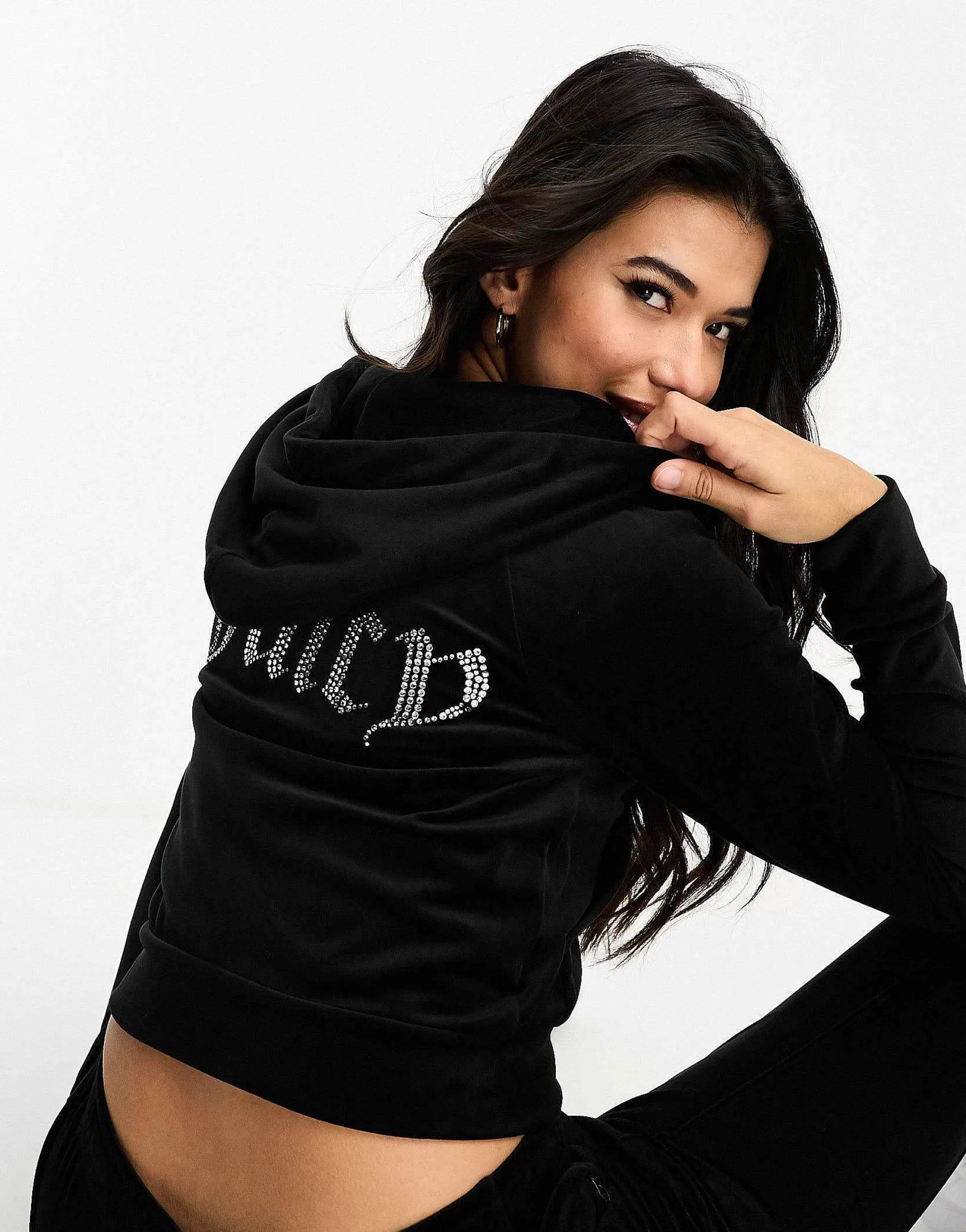 Women Juicy Couture Velour Straight Leg Joggers And Hoodie Co-Ord In Black