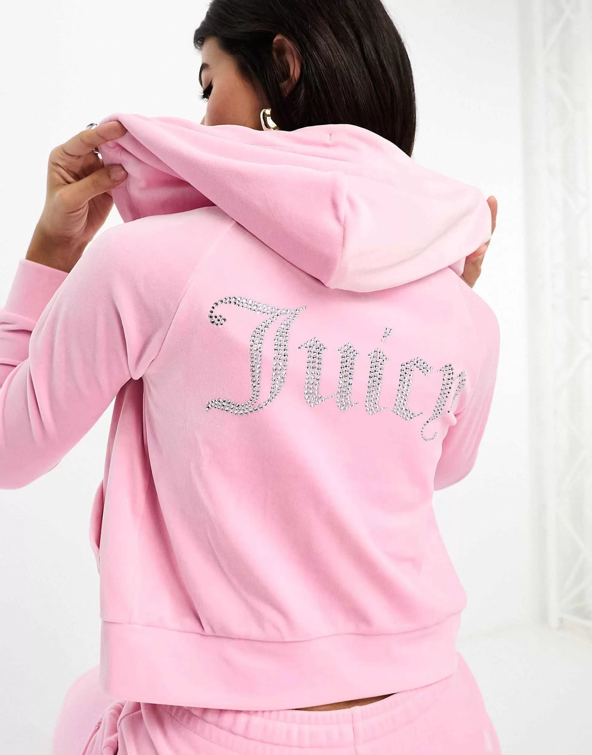 Women Juicy Couture Velour Straight Leg Joggers And Hoodie Co-Ord In Pink