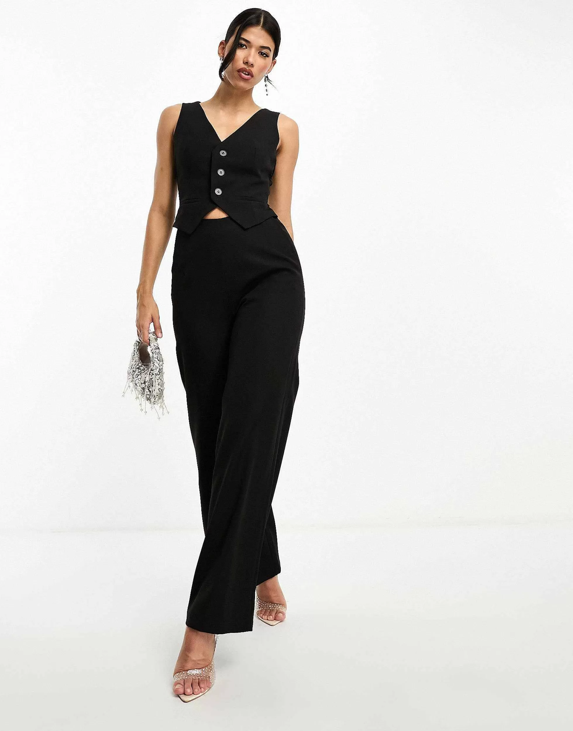 Women Kaiia Sleeveless Wide Leg Waistcoat Jumpsuit In