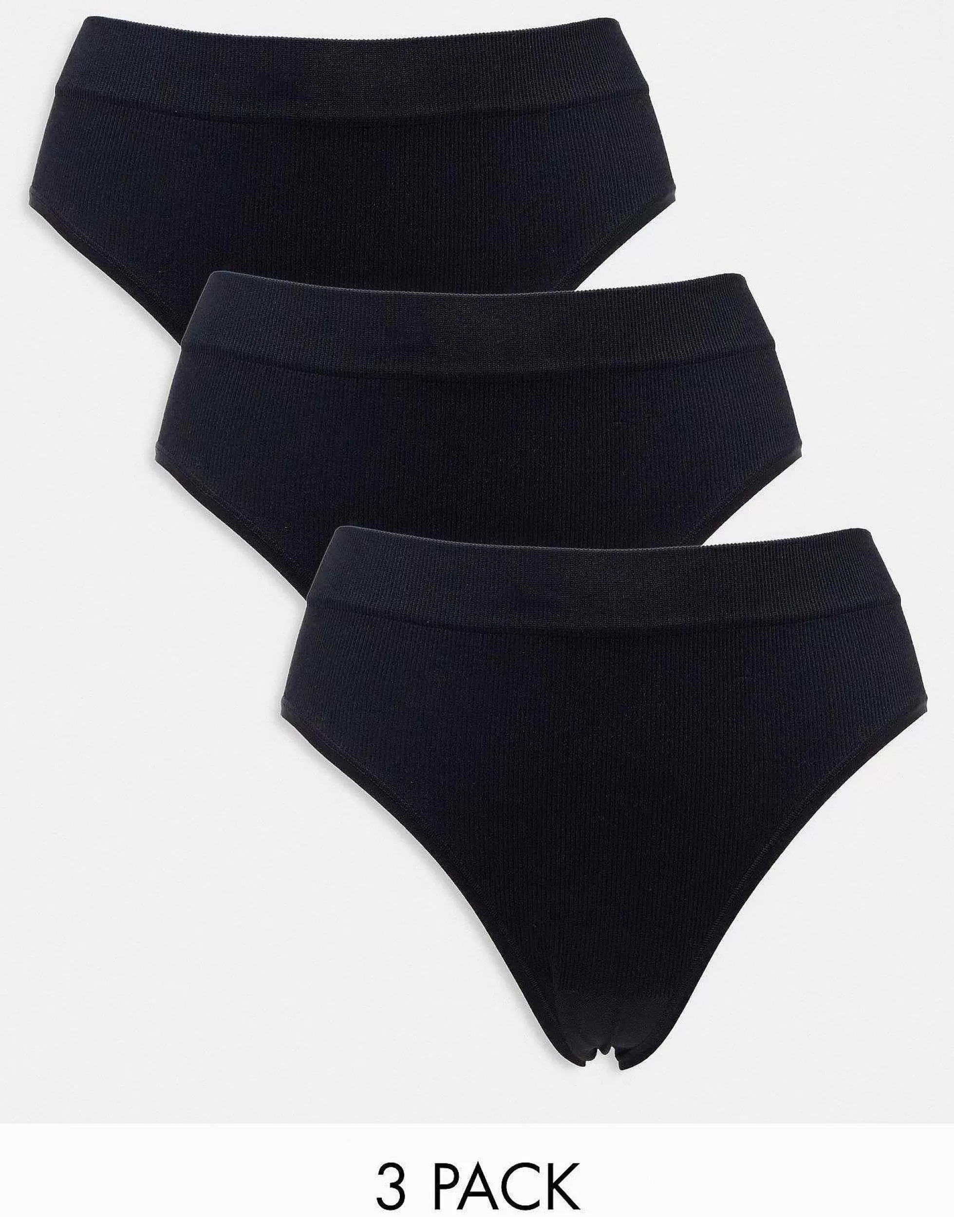 Women Lindex 3-Pack High Waist Seamless Ribbed Brazilian Brief In