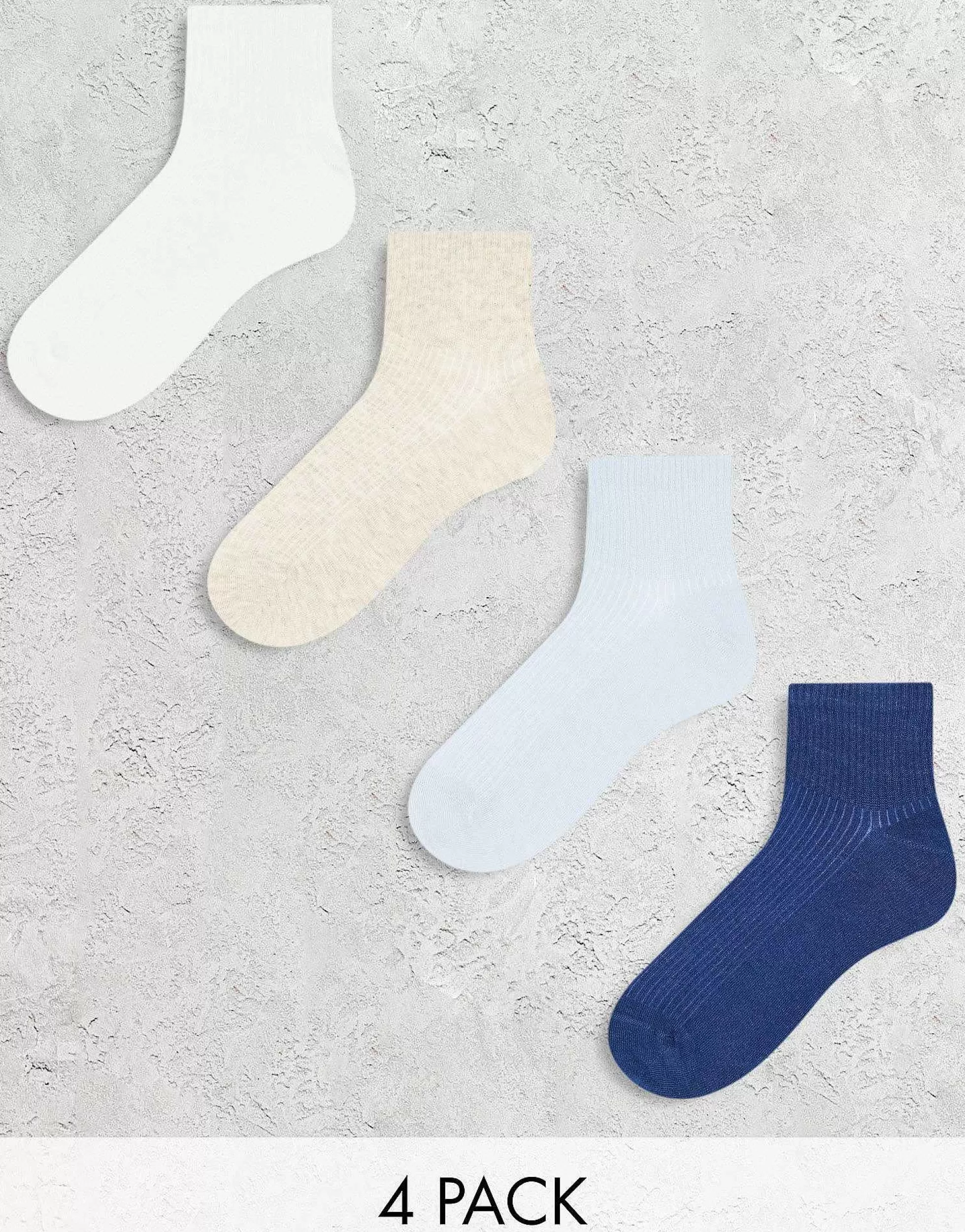 Women Lindex 4-Pack Ribbed Ankle Socks In