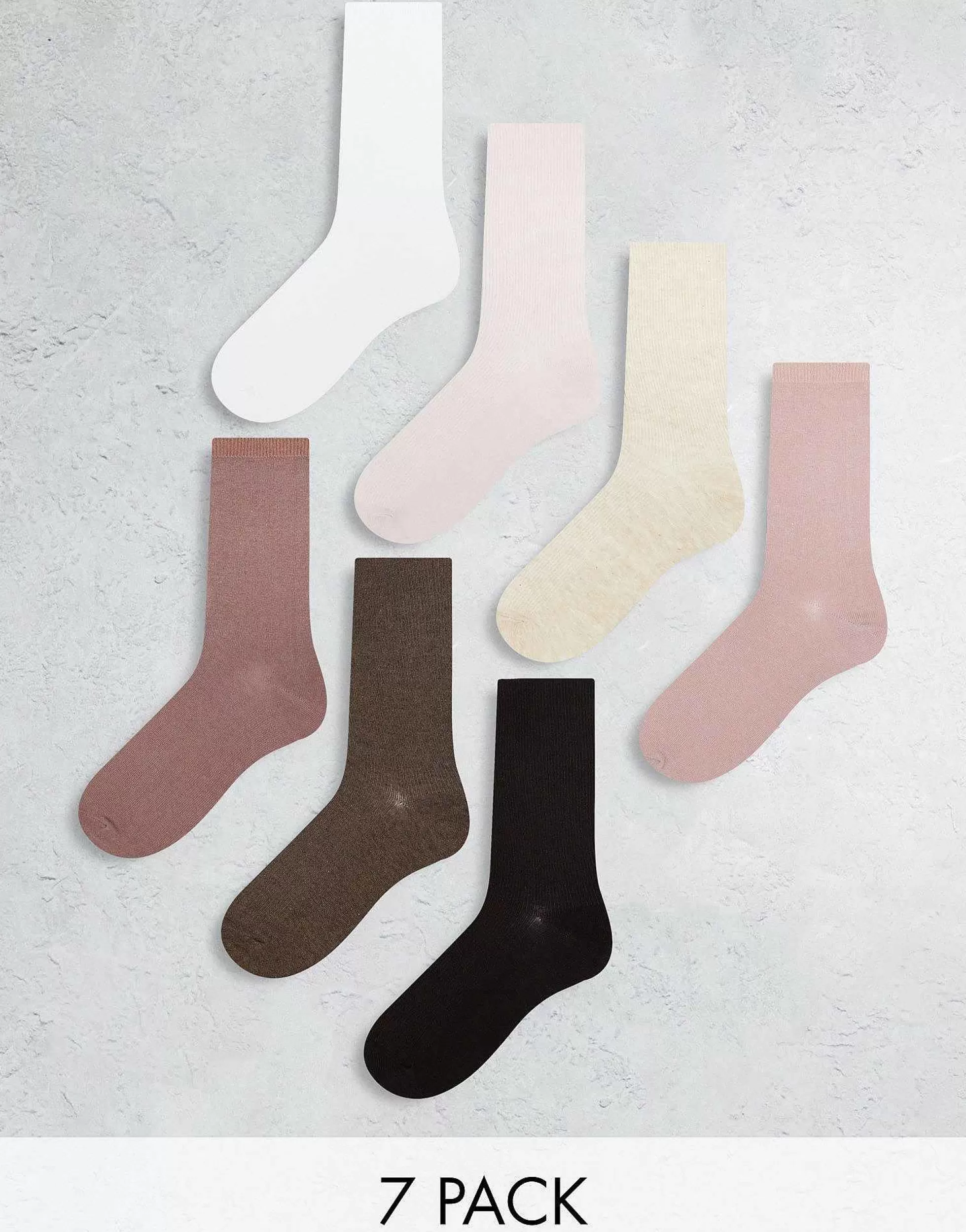 Women Lindex 7-Pack Sporty Rib Socks With Raw Edge In Multi S