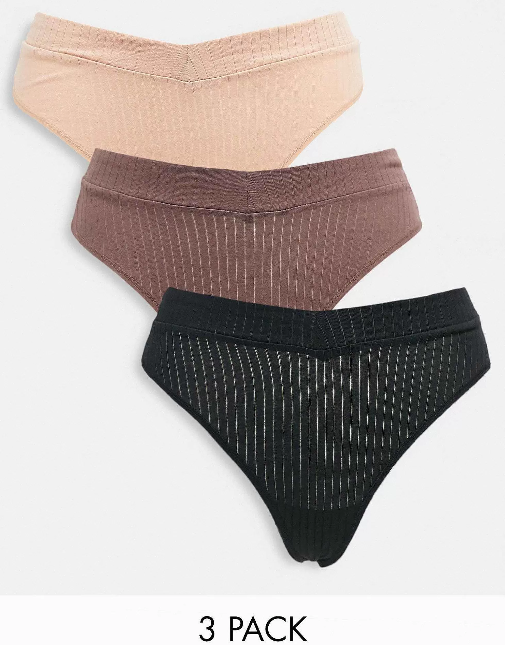Women Lindex Vera 3-Pack Rib V Front High Waist High Leg Thong In Combo