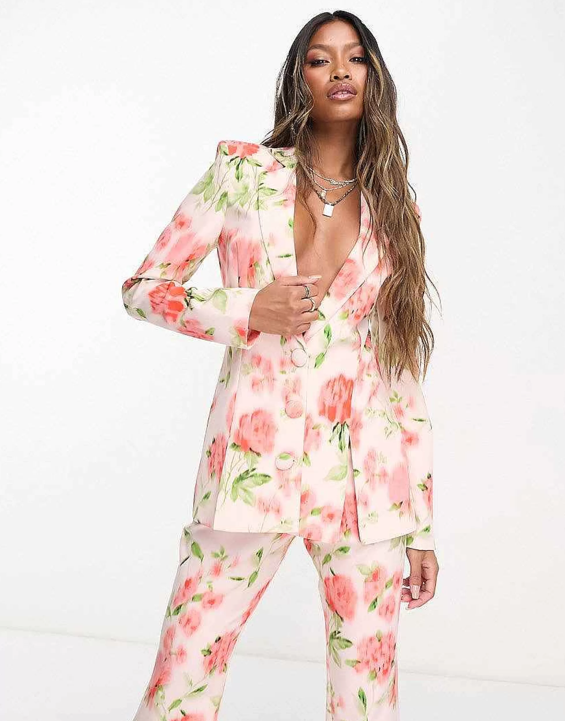 Women Luxe Suit Blazer And Trouser In Floral Print - Multi