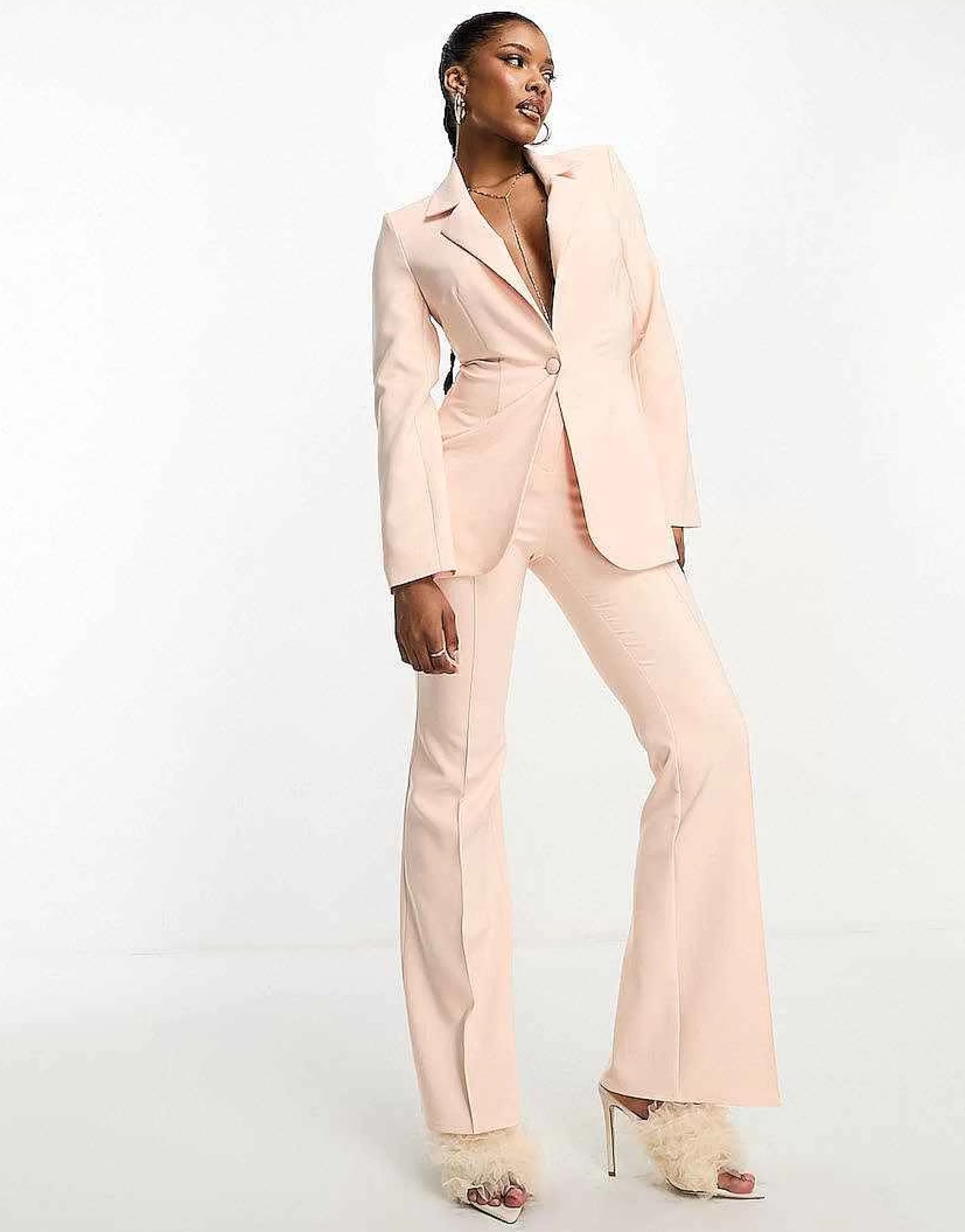 Women Luxe Suit Blazer And Trouser In Light Pink