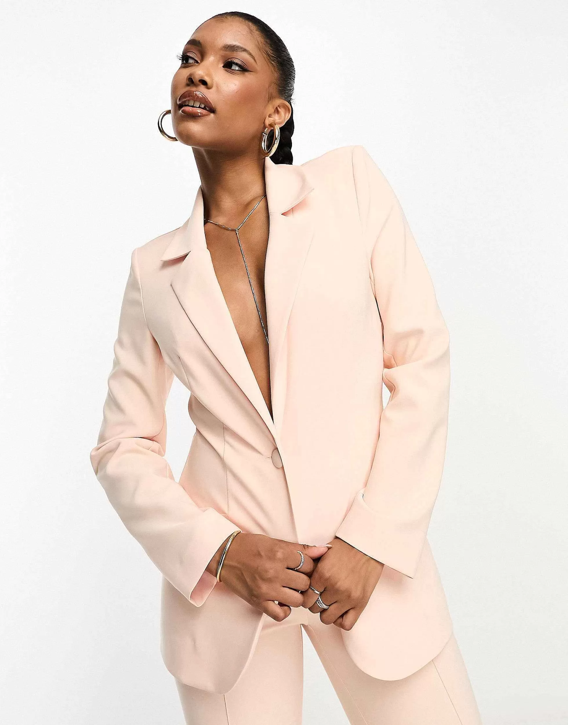 Women Luxe Suit Blazer And Trouser In Light Pink