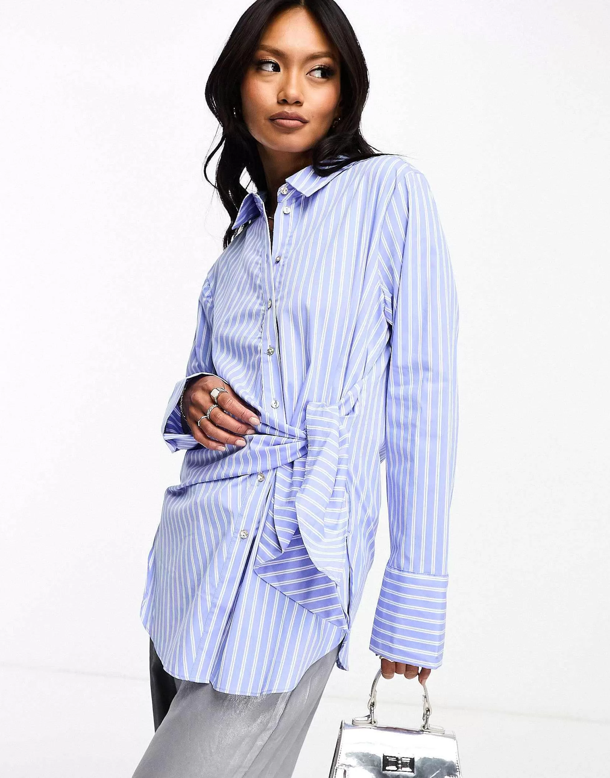 Women Mango Tie Front Shirt In Stripe