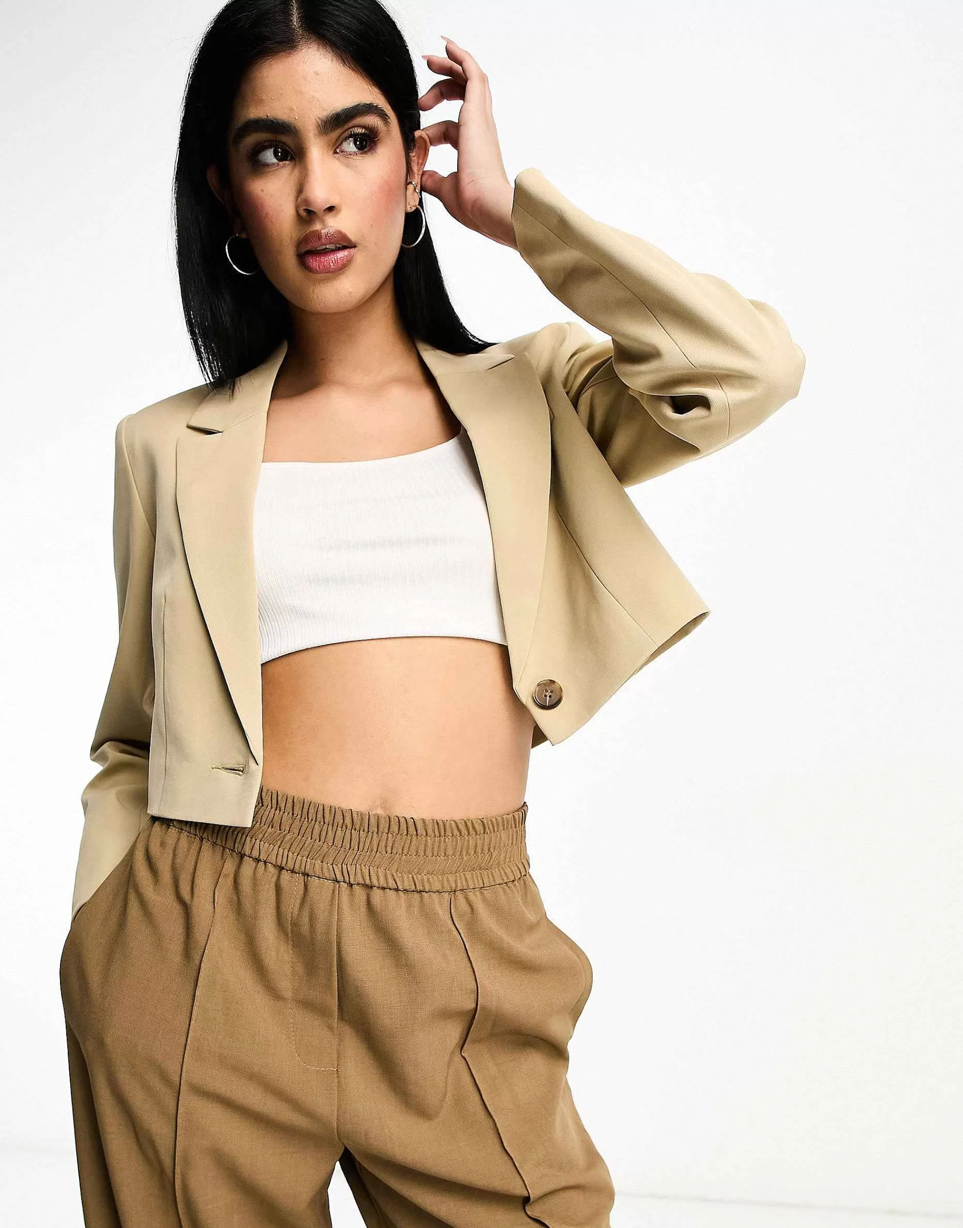 Women Miss Selfridge Co-Ord Cropped Blazer In Stone