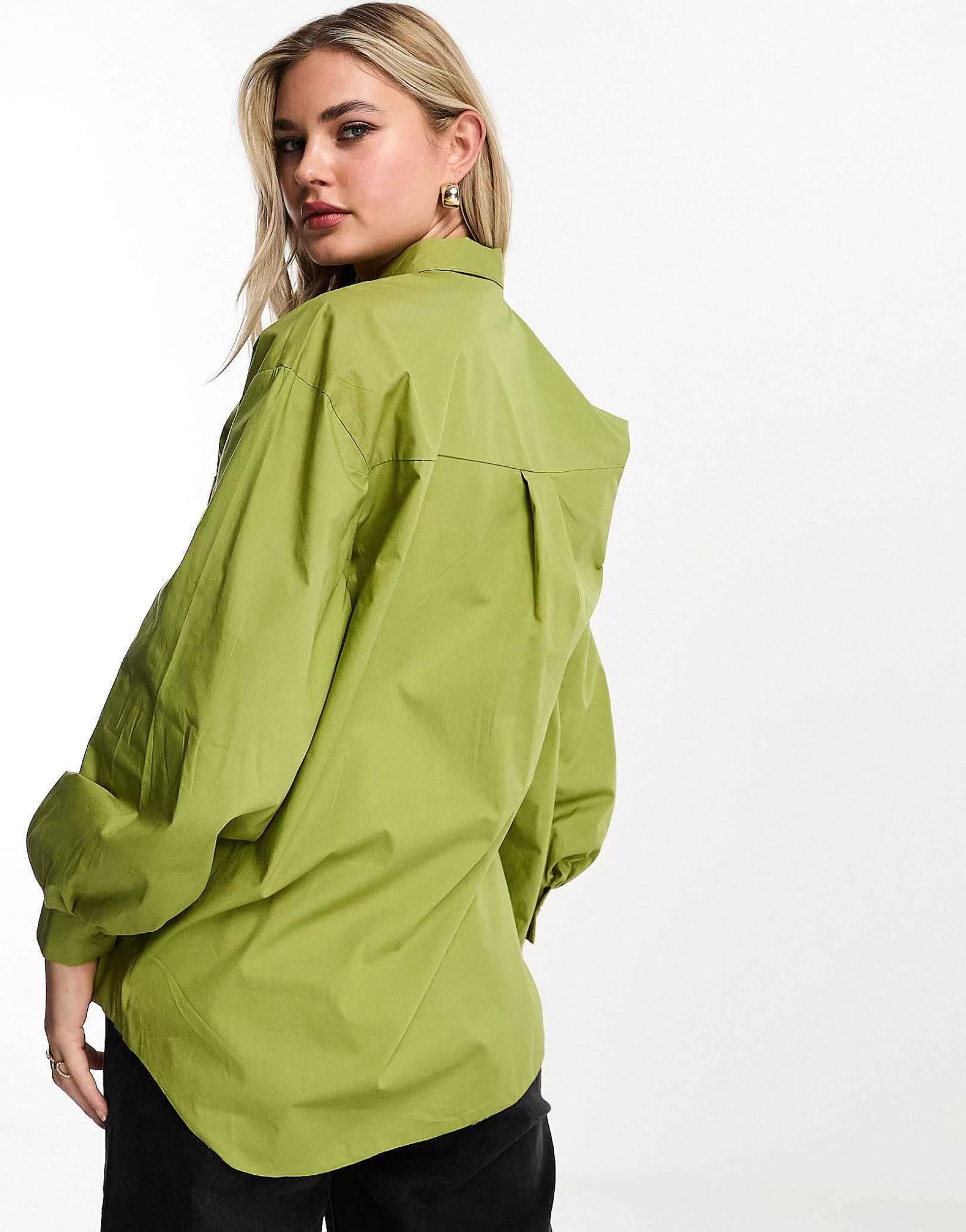 Women Miss Selfridge Oversized Poplin Shirt In Green