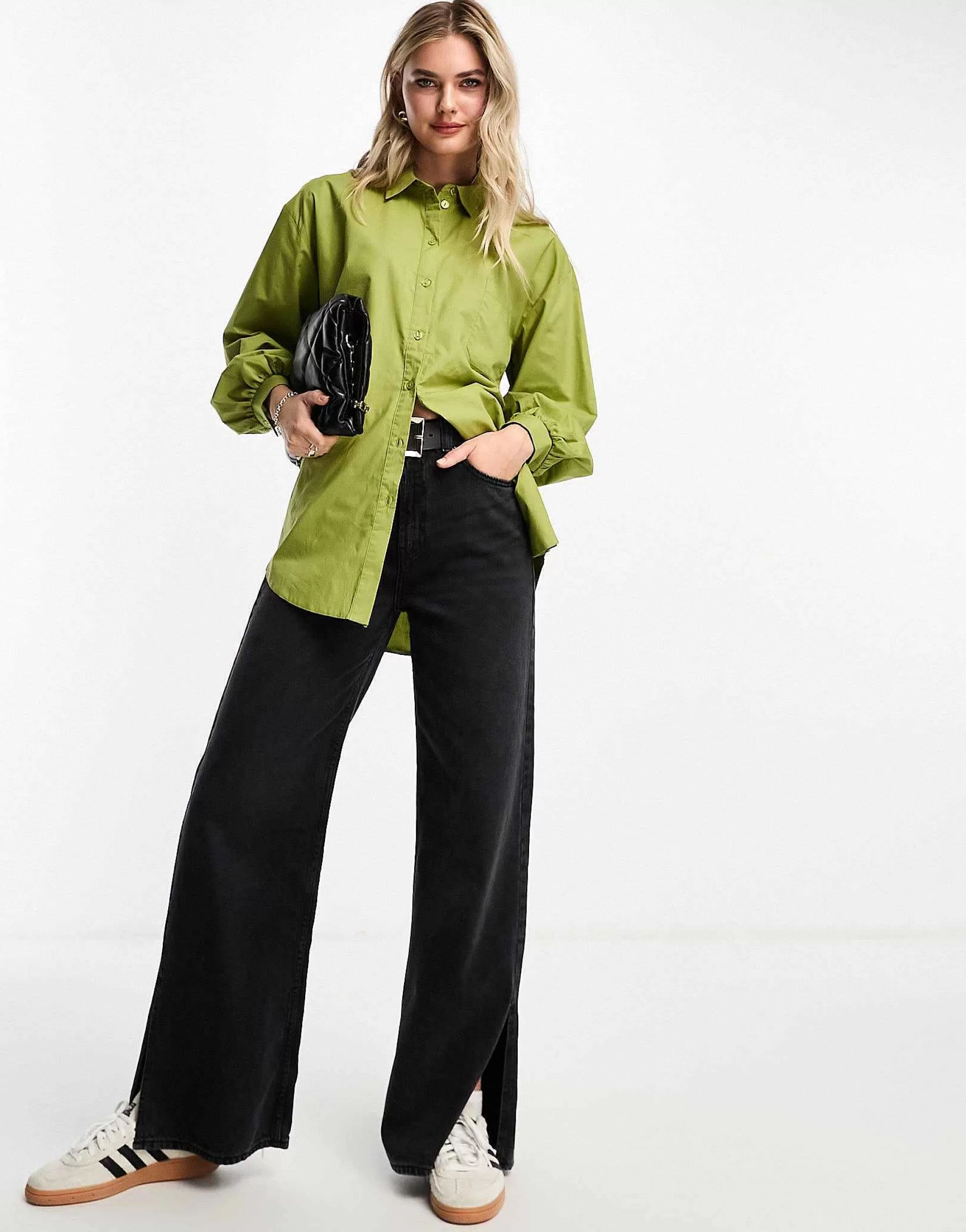 Women Miss Selfridge Oversized Poplin Shirt In Green