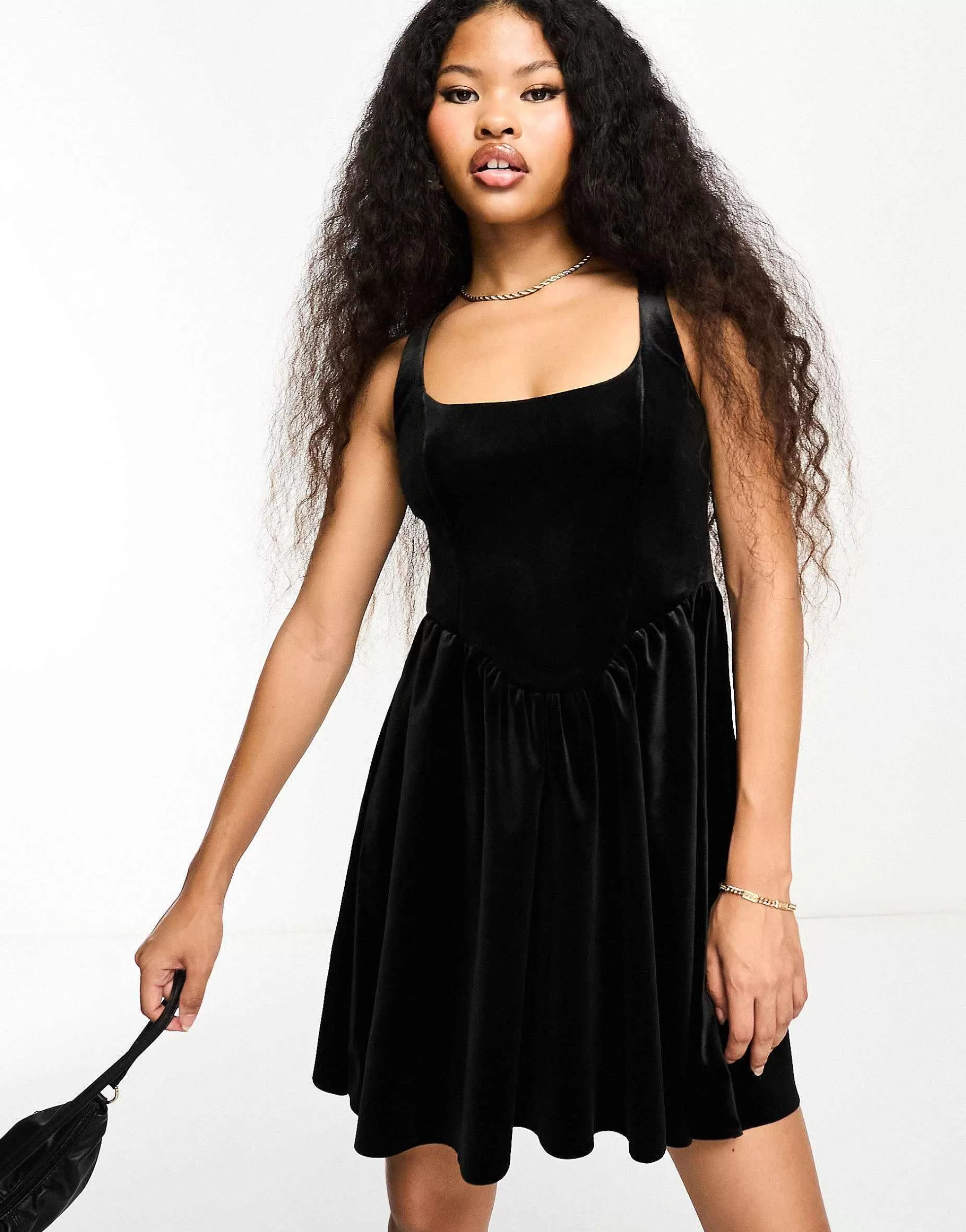 Women Miss Selfridge Petite Velvet Corset Mini Dress In