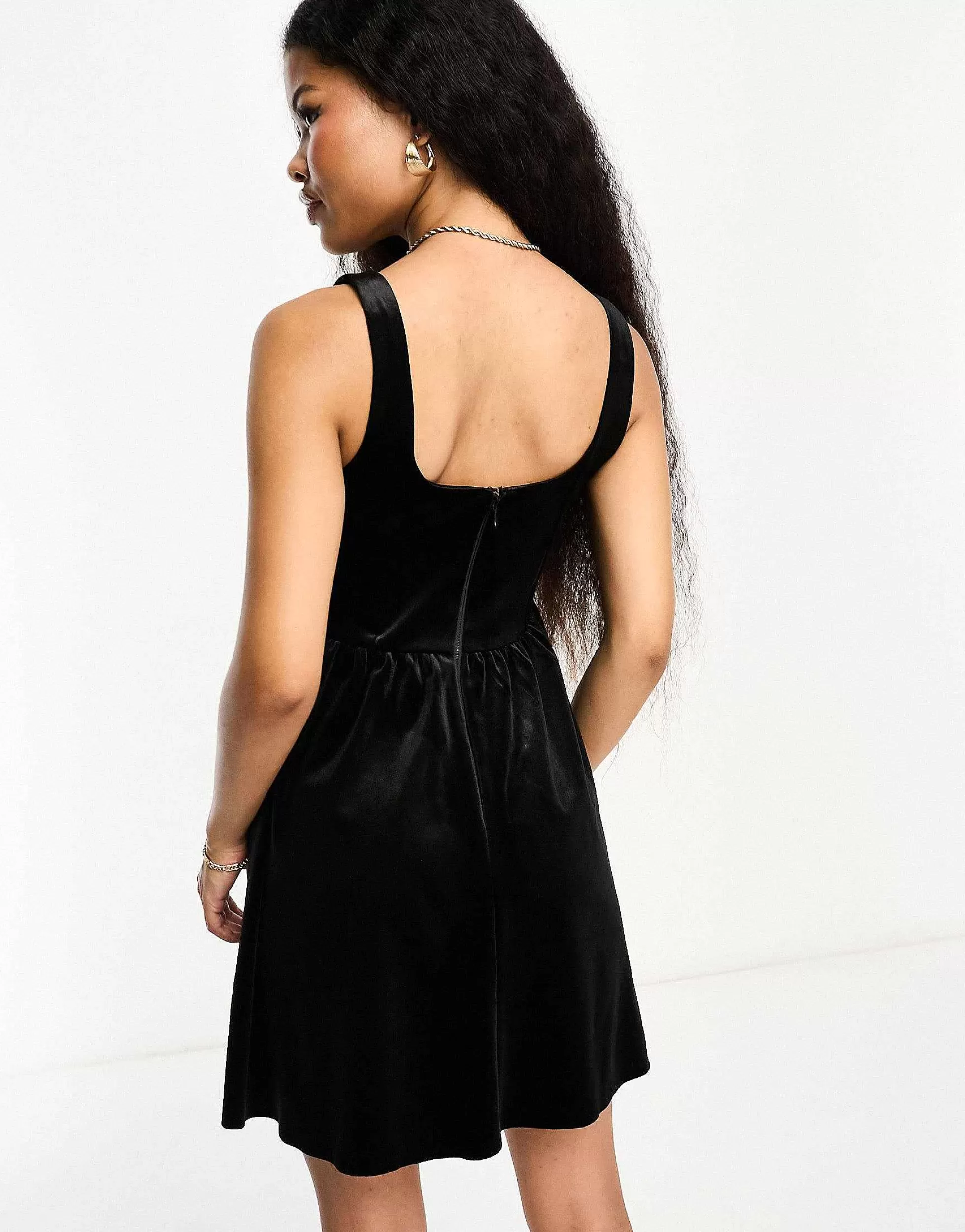 Women Miss Selfridge Petite Velvet Corset Mini Dress In
