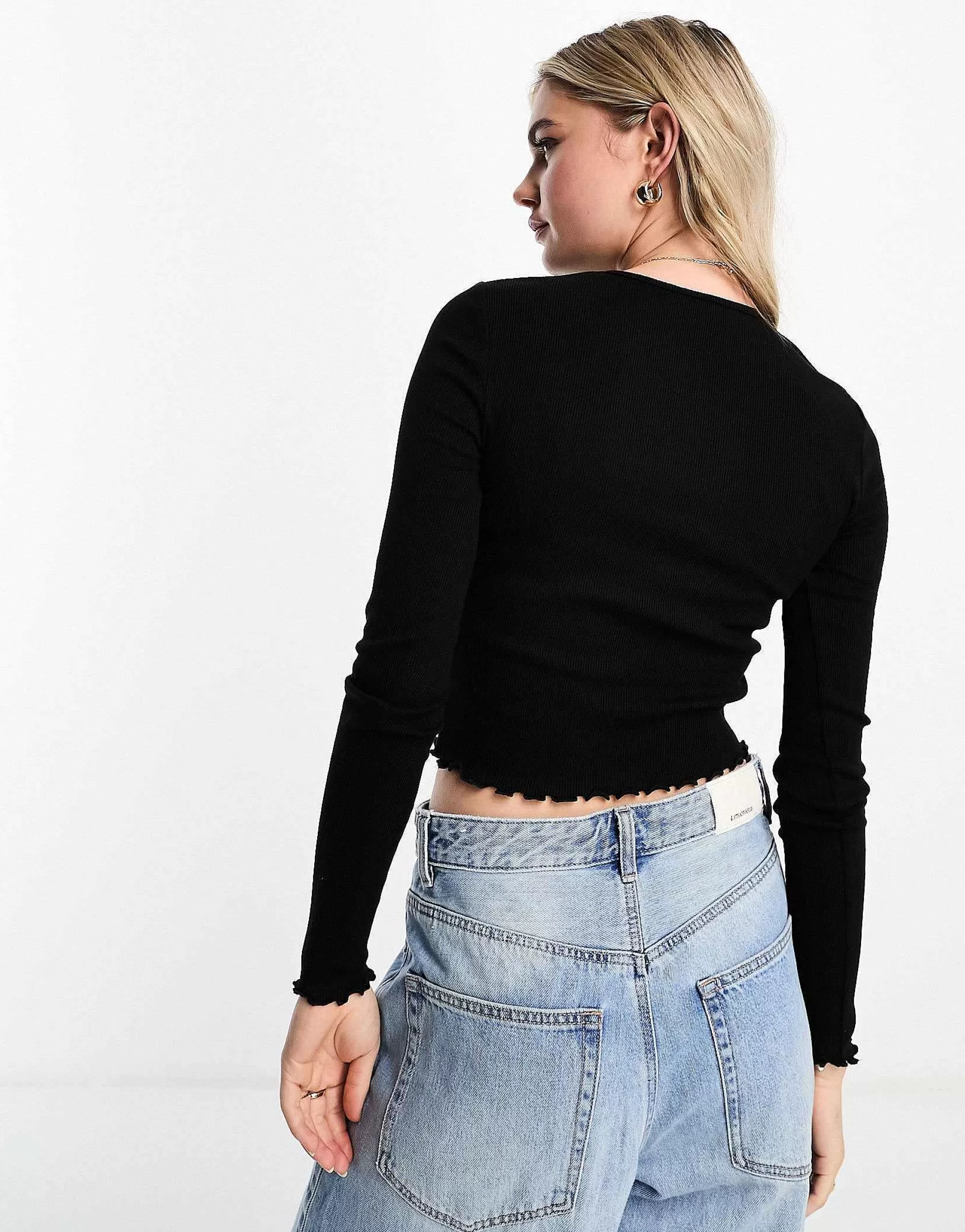 Women Miss Selfridge Two Pack Rib Crew Neck Top With Long Sleeve In