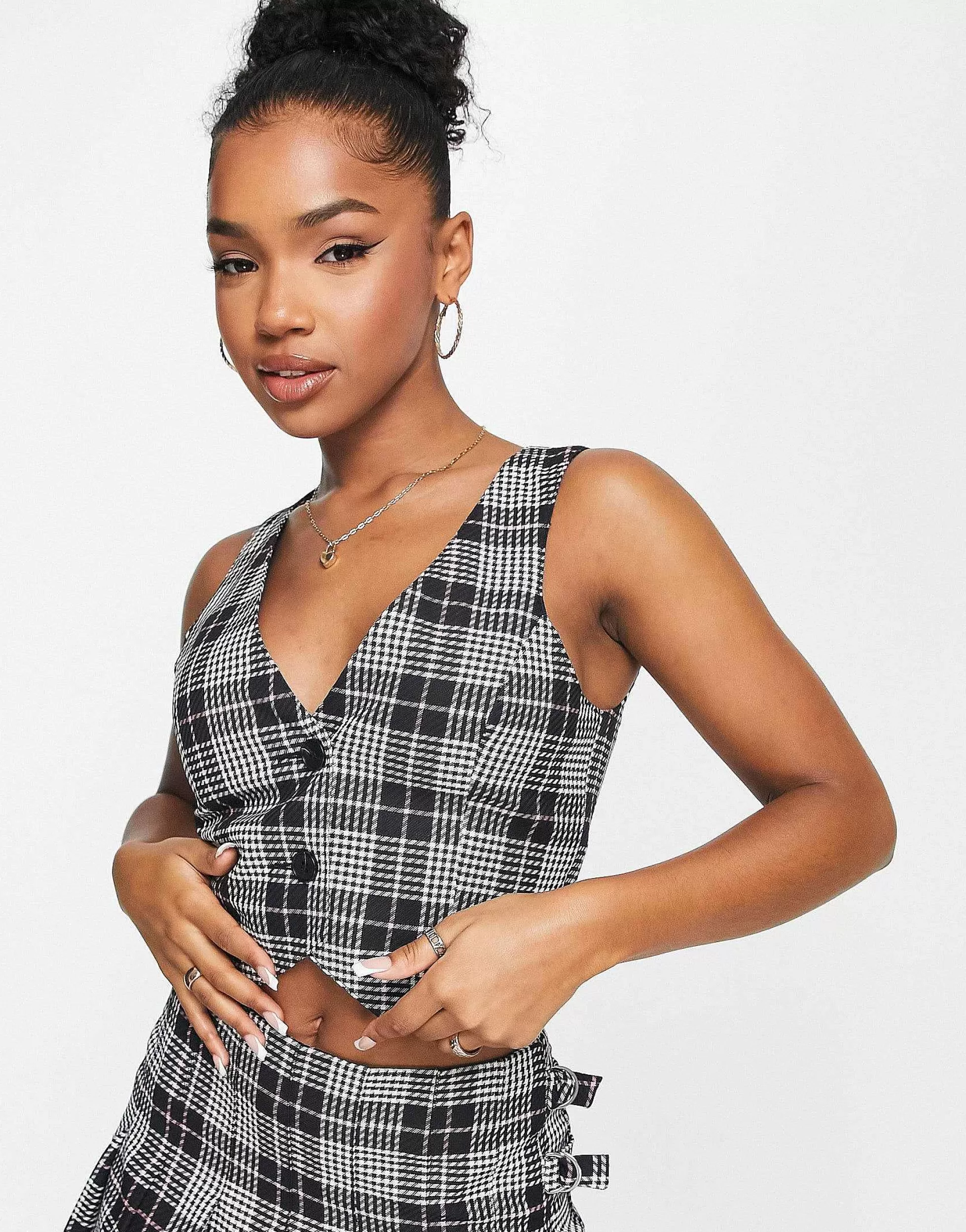 Women Miss Selfridge Waistcoat Co-Ord In Check