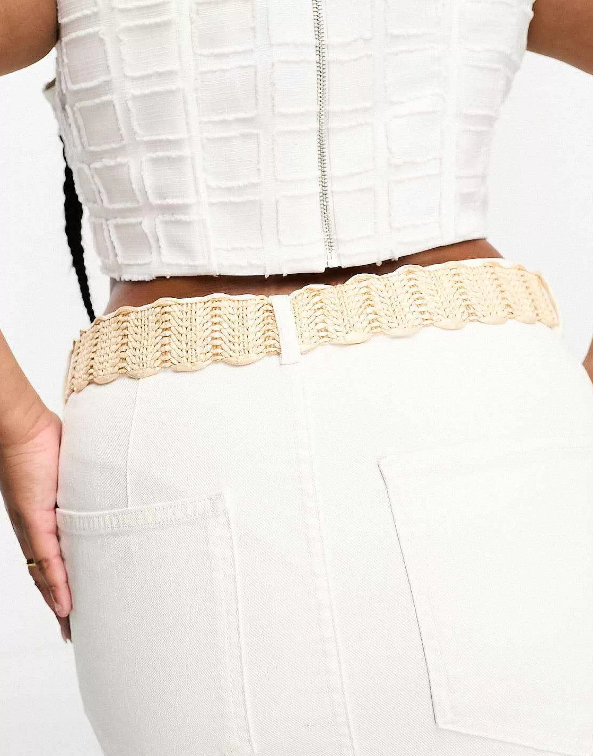 Women My Accessories Curve My Accessories London Curve Woven Rattan Crochet Belt In Natural