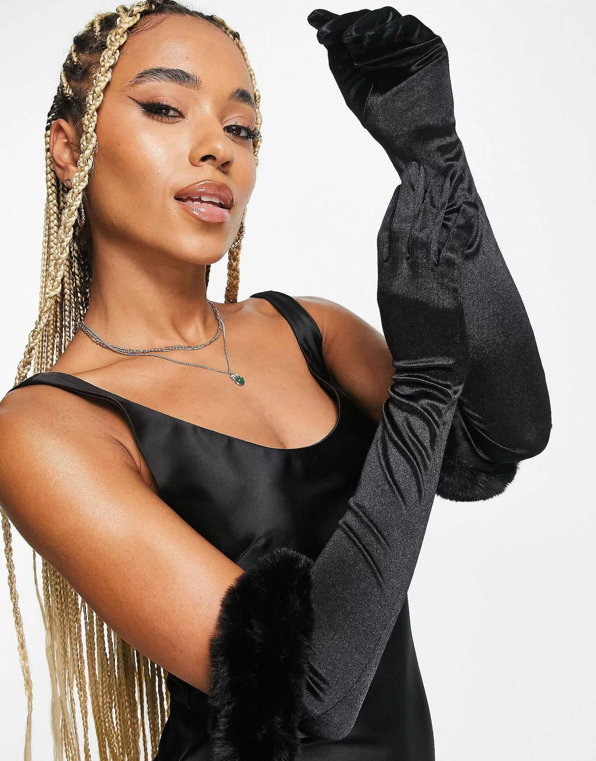 Women My Accessories London Halloween Elbow Length Gloves In With Faux Fur