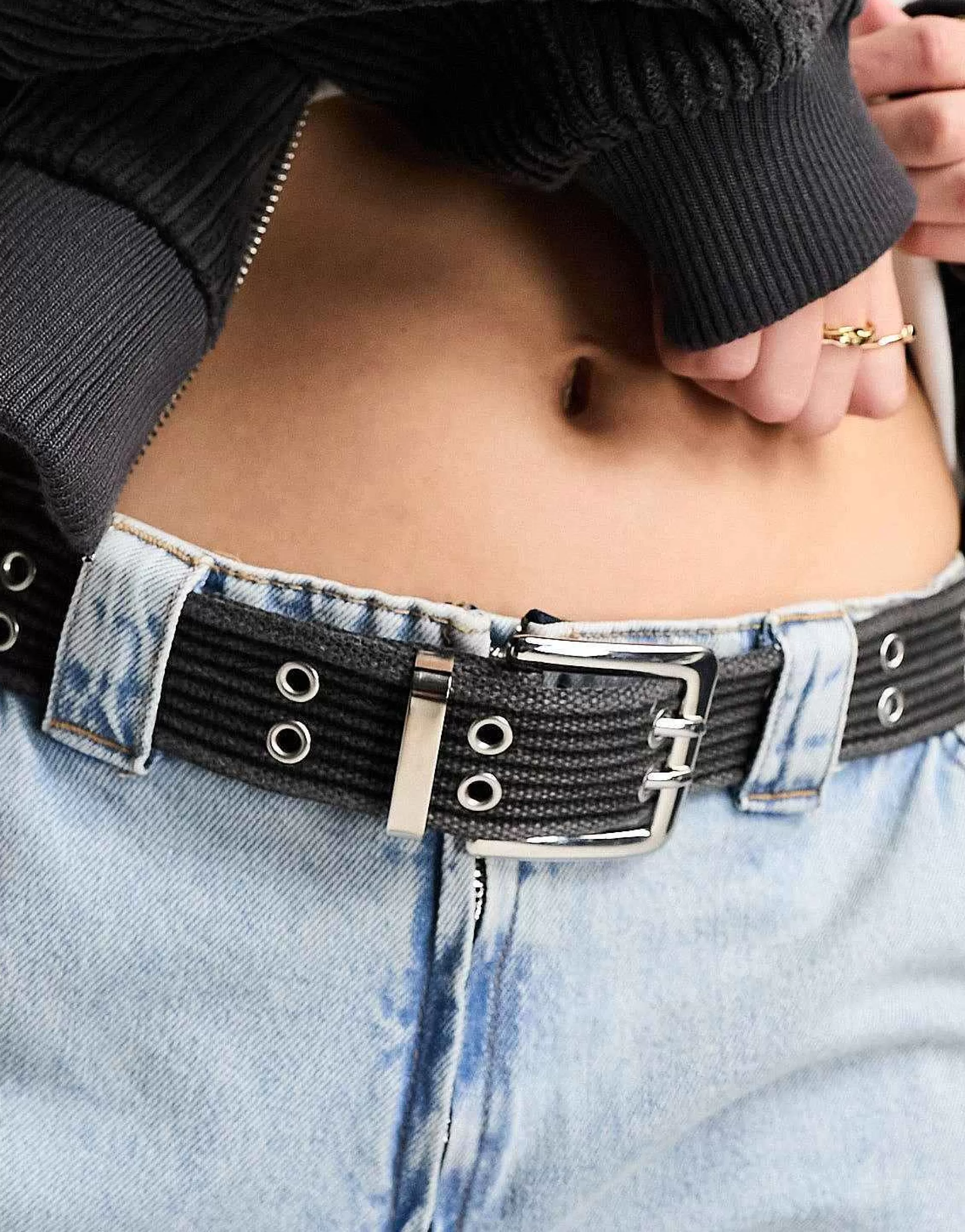 Women My Accessories London Webbing Double Eyelet Grunge Belt In